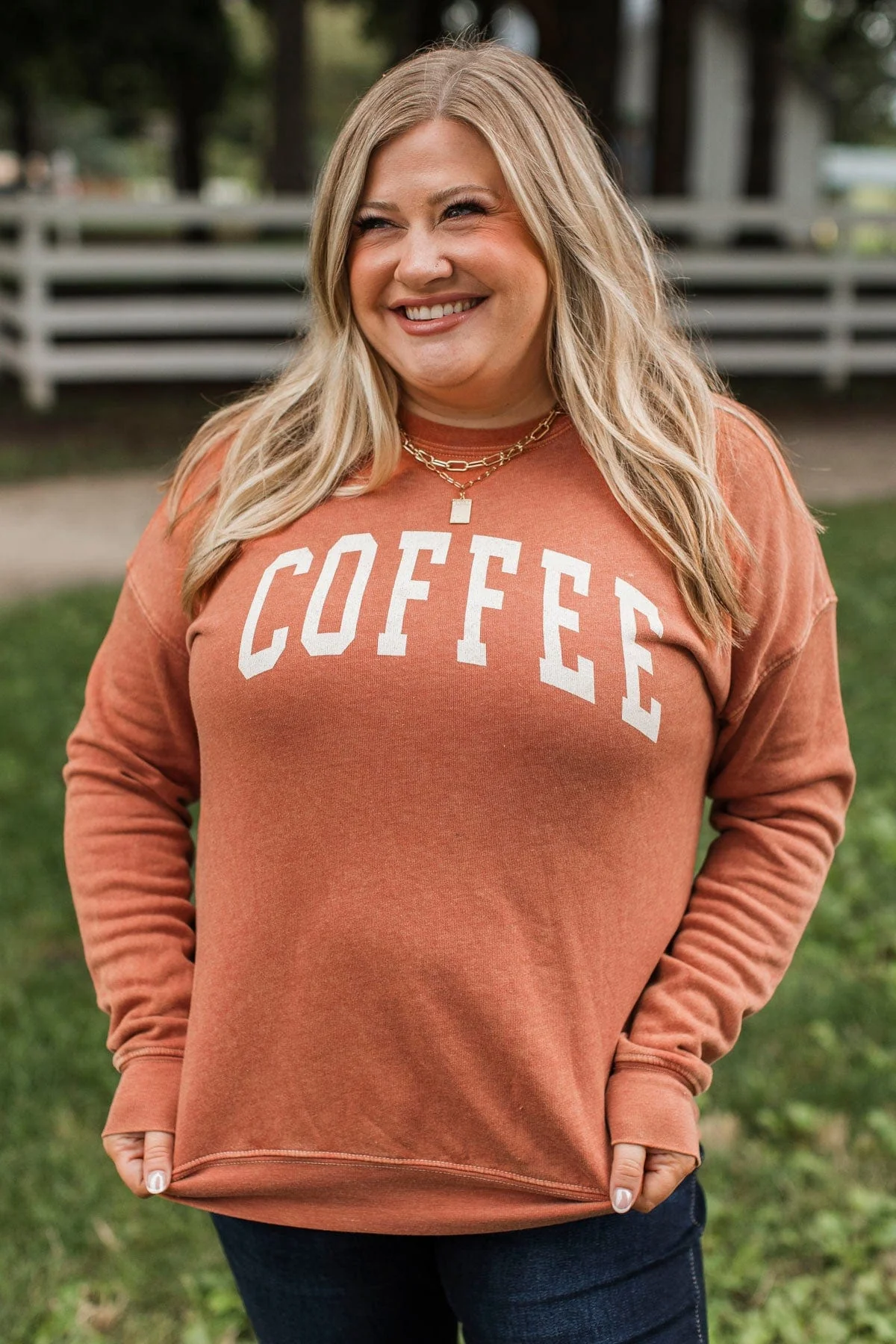 "Coffee" Crew Neck Pullover- Pumpkin - Image 2