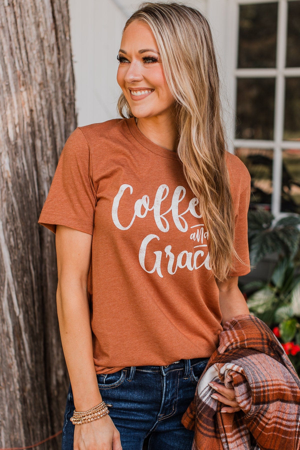 "Coffee & Grace" Graphic Tee- Burnt Orange - Image 4
