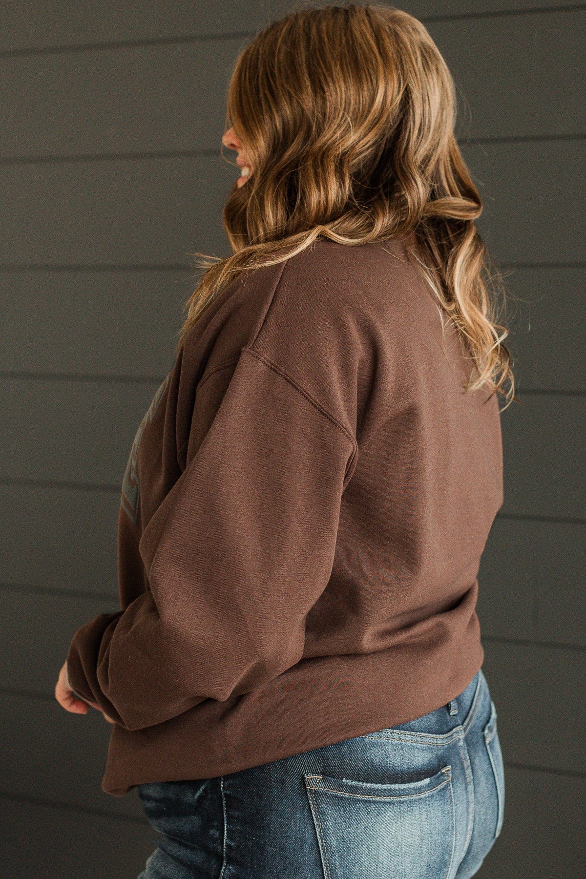 "Coffee Weather" Crew Neck Pullover- Dark Brown - Image 6