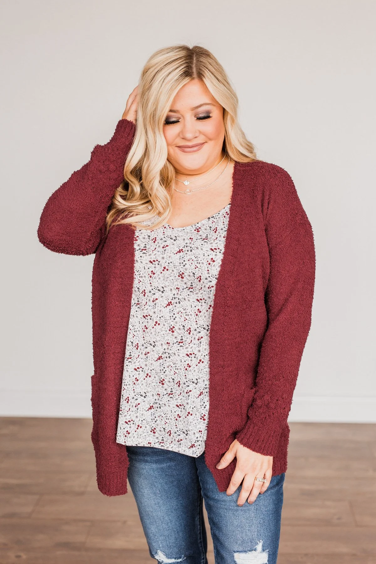 Cold Hands Warm Heart Knit Cardigan- Wine - Image 10