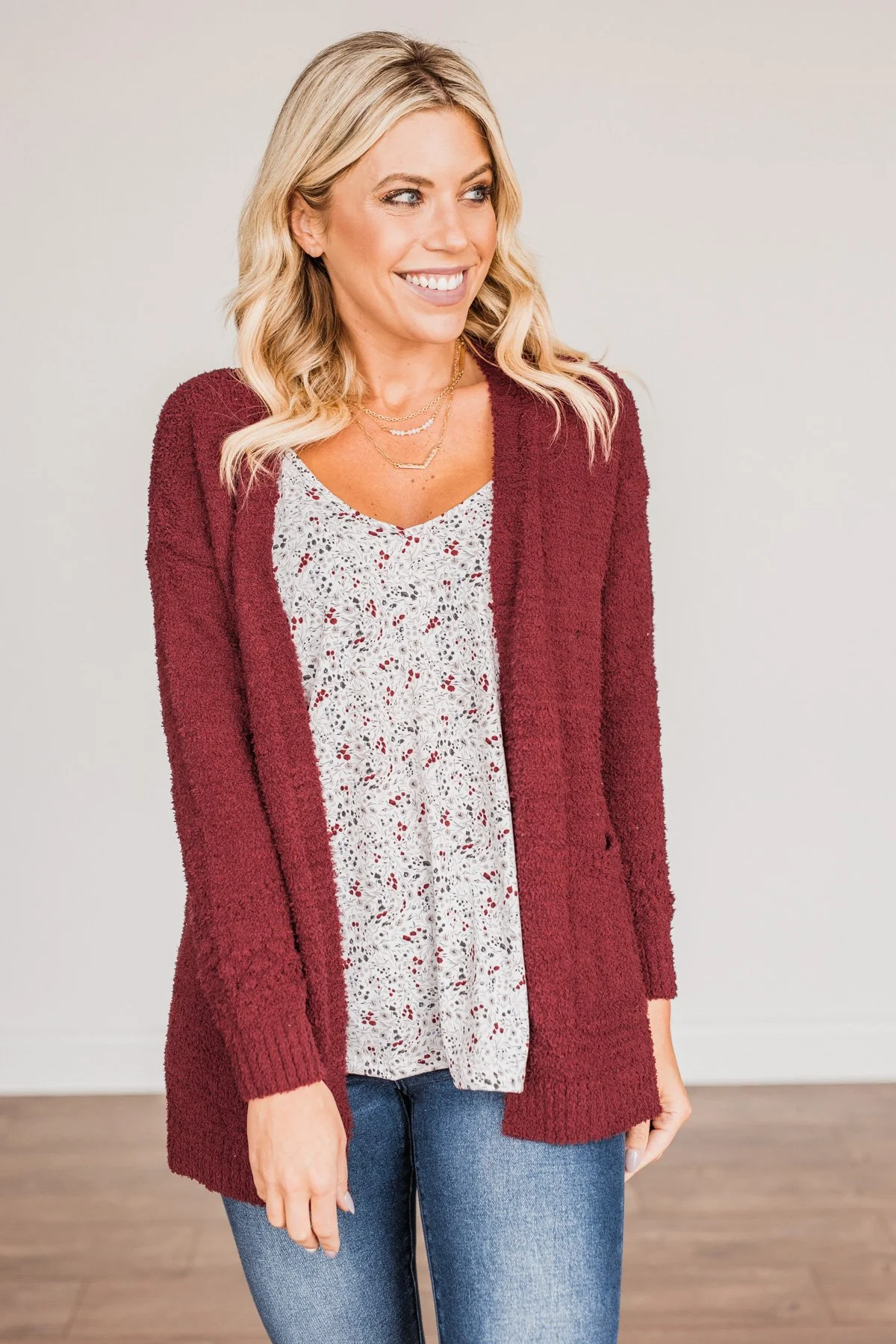Cold Hands Warm Heart Knit Cardigan- Wine - Image 2