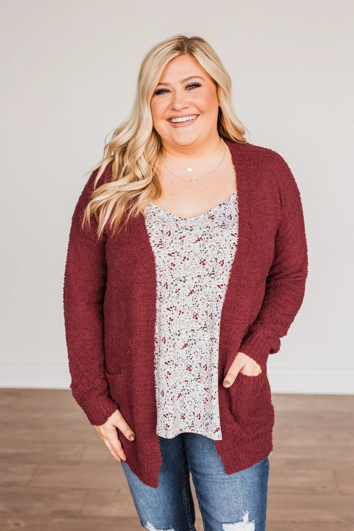 Cold Hands Warm Heart Knit Cardigan- Wine - Image 7
