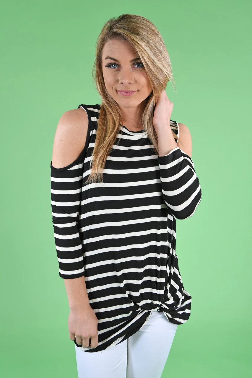 Cold Shoulder Black Striped Top - Image 5