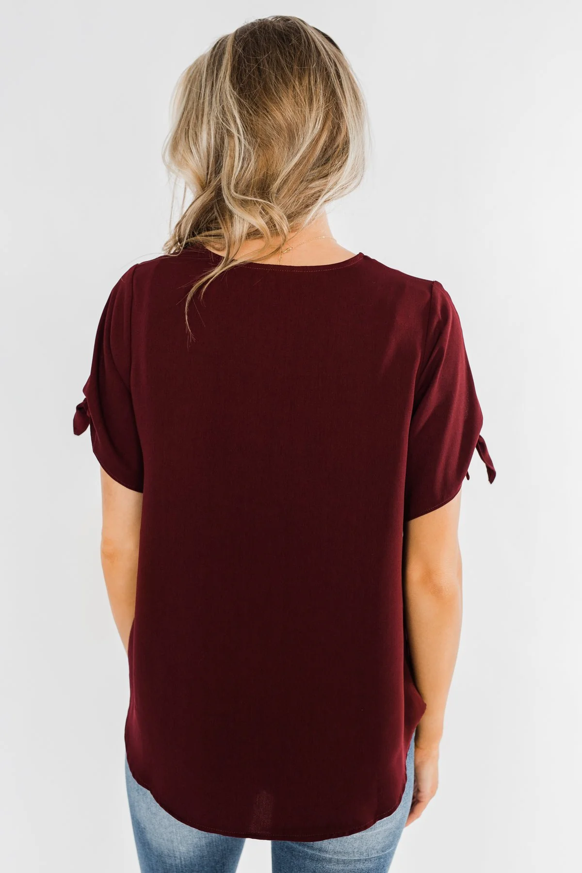 Cold Shoulder Wrap Blouse- Wine - Image 10