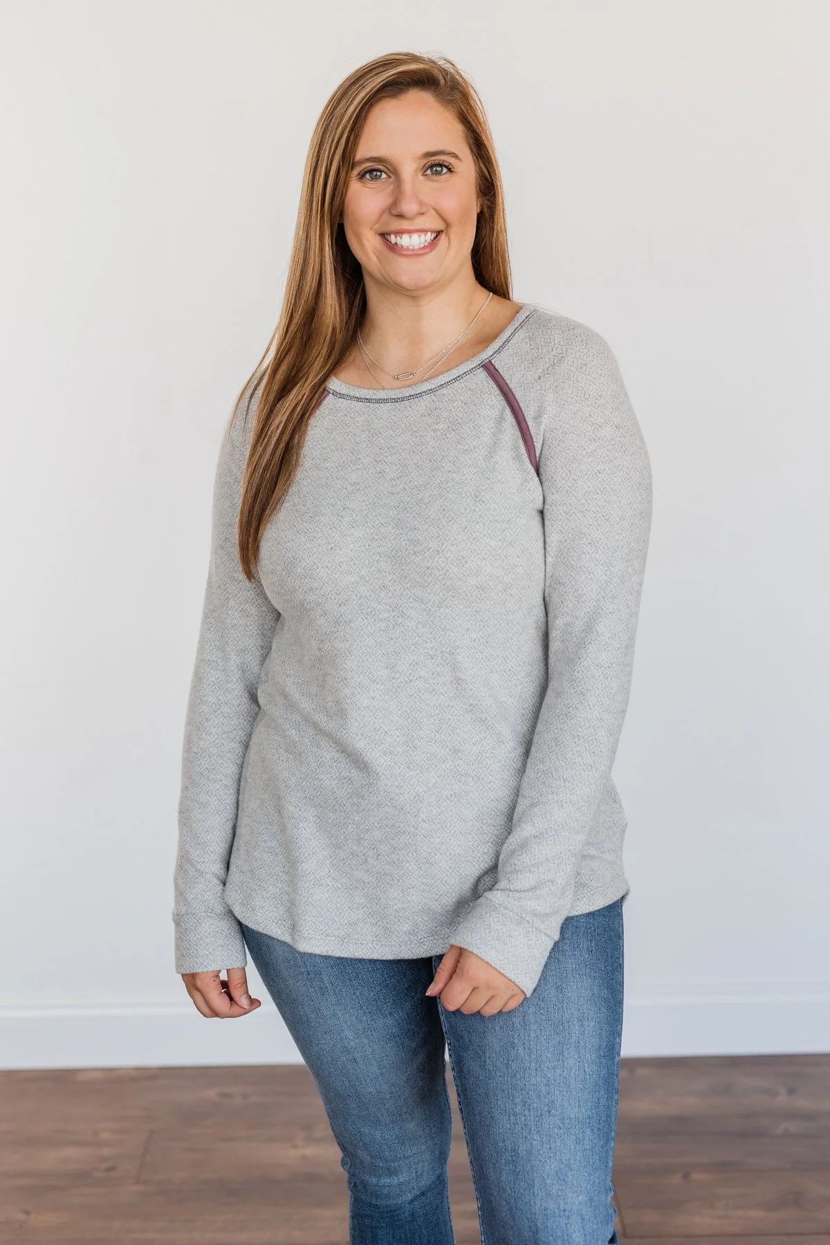 Cold Weather Blessings Brush Knit Top- Light Heathered Grey - Image 2