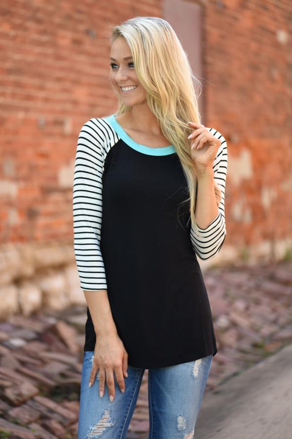 Collar Full of Color 3/4 Sleeve Top ~ Mint