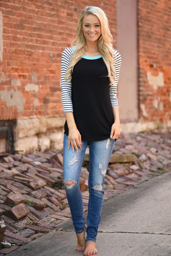 Collar Full of Color 3/4 Sleeve Top ~ Mint - Image 2