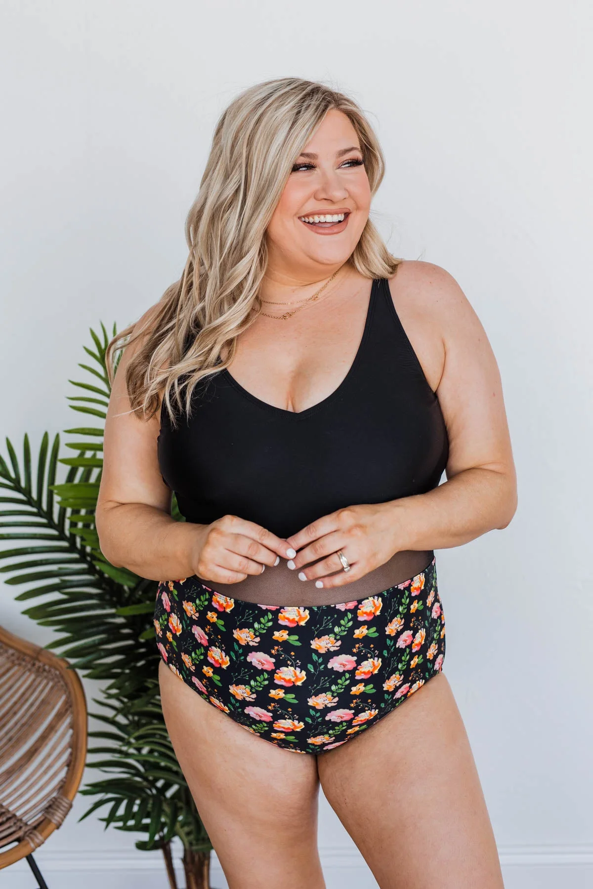Collecting Seashells One-Piece Swimsuit- Black Floral - Image 17