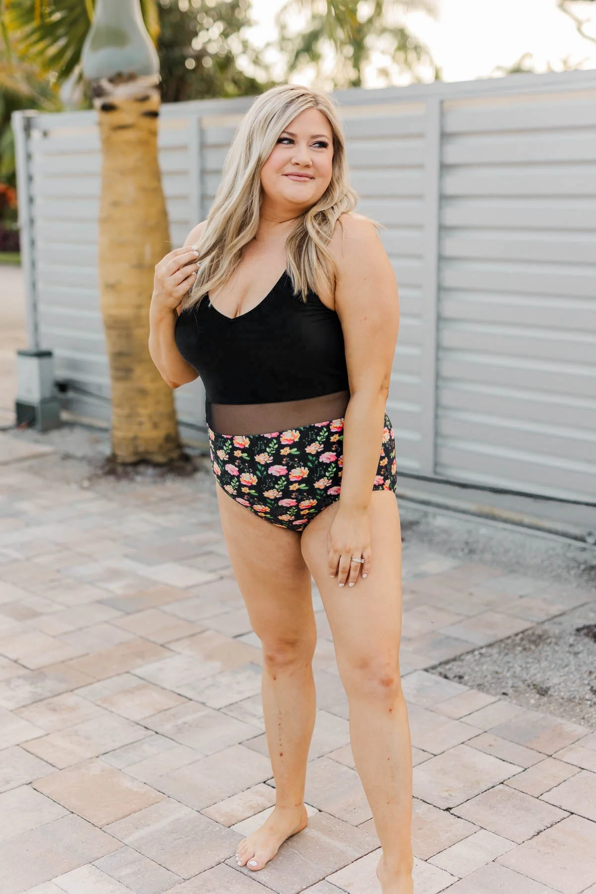 Collecting Seashells One-Piece Swimsuit- Black Floral - Image 9