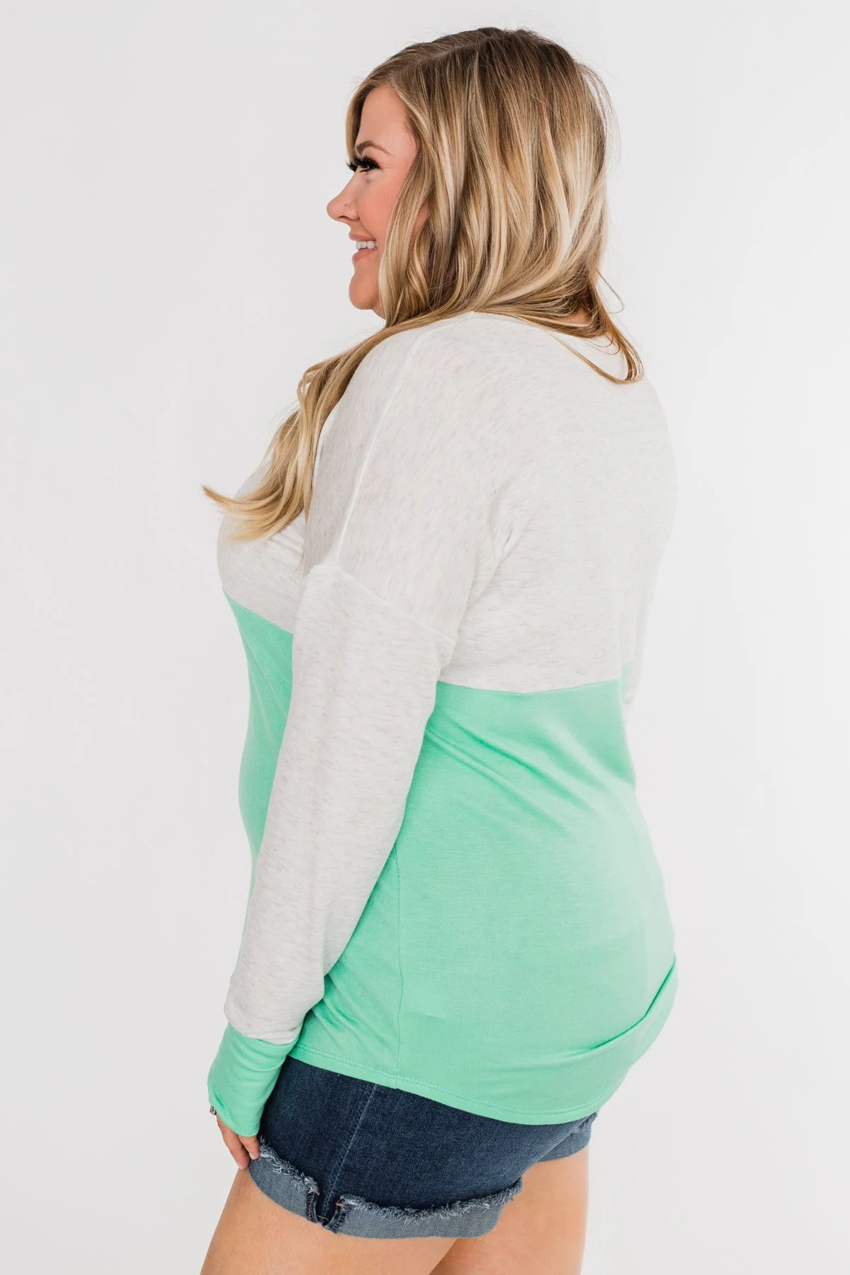 Color Block Thumb Hole Top- Mint - Image 14