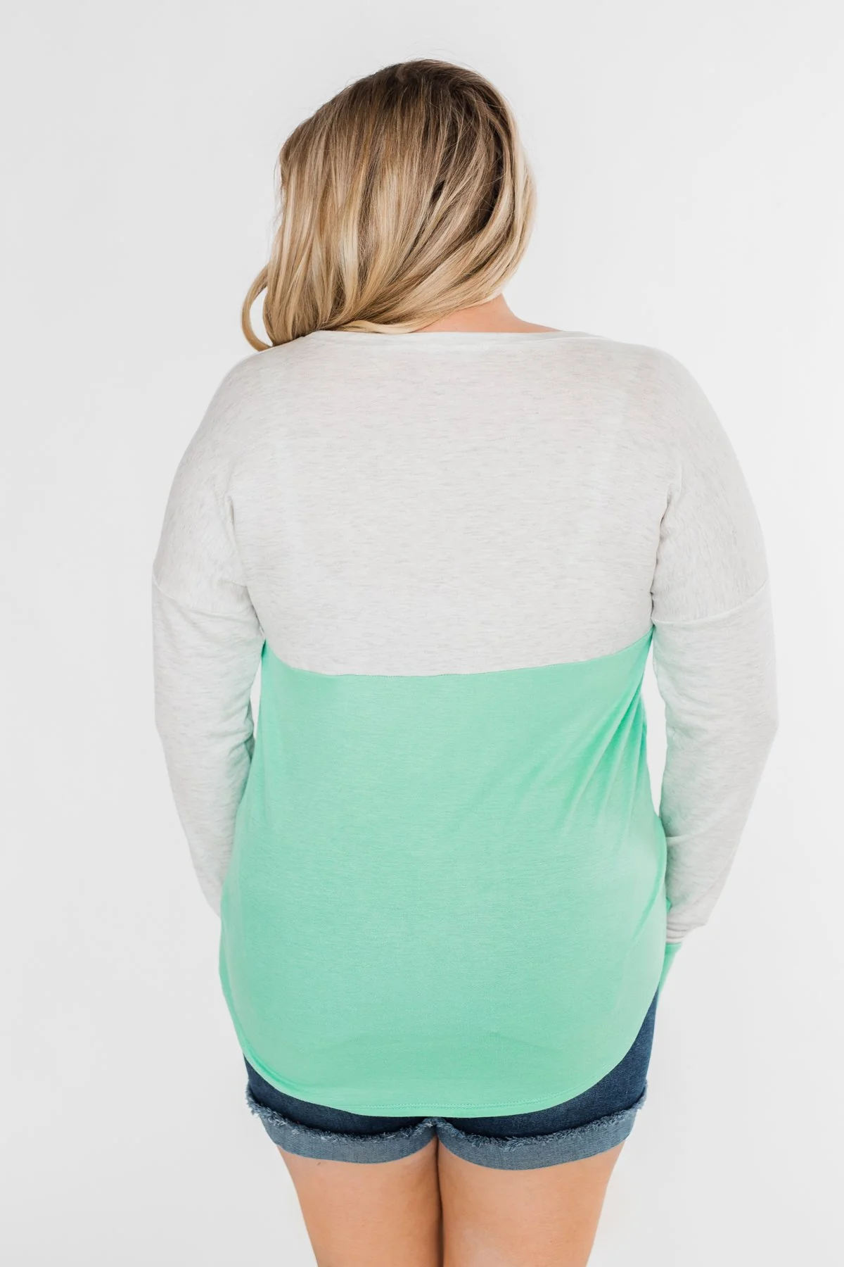 Color Block Thumb Hole Top- Mint - Image 16