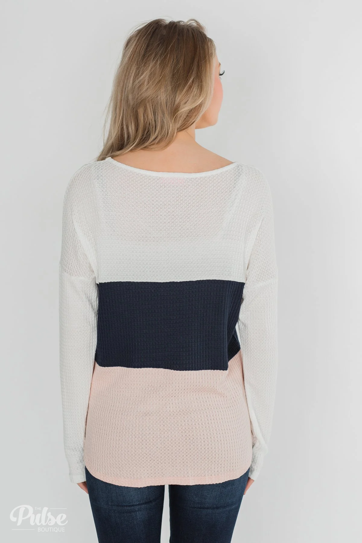 Color Block Waffle Knot Top - Navy & Blush - Image 9