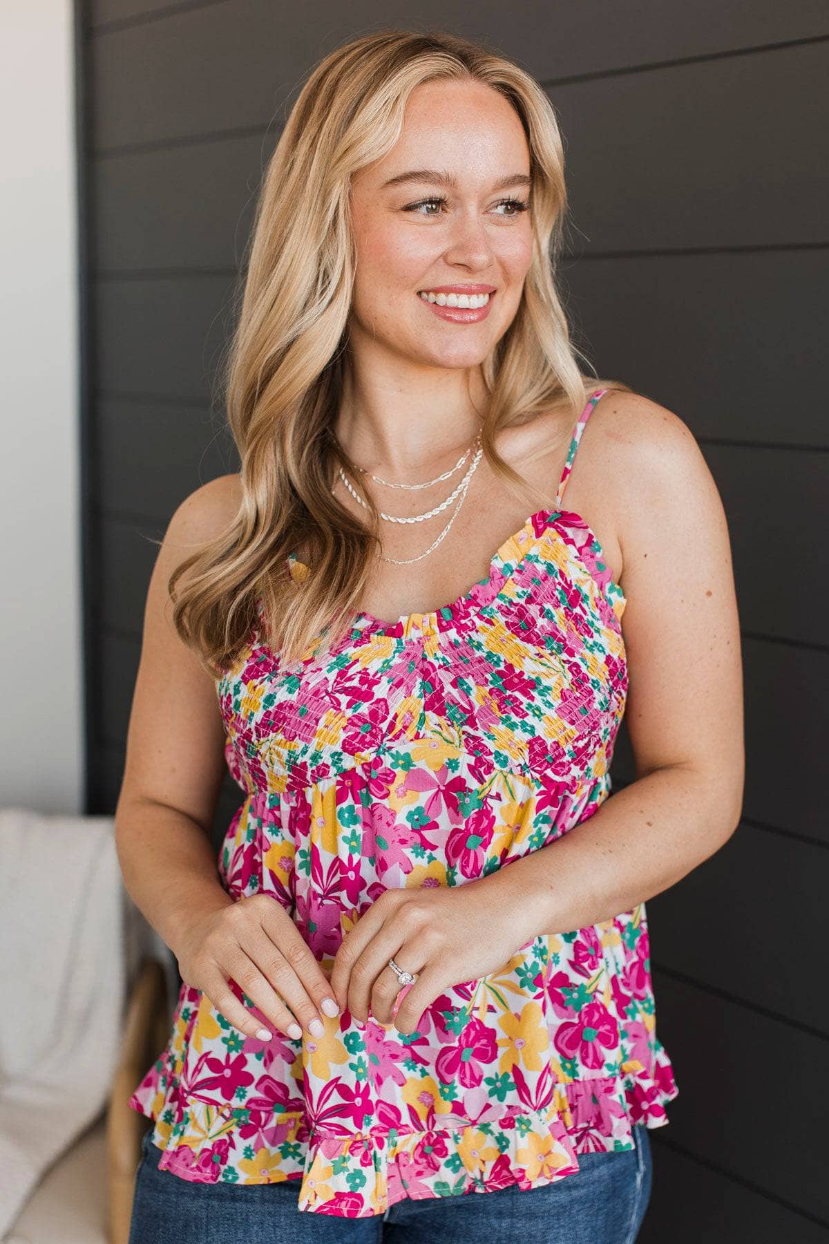 Color Me Happy Floral Tank Top- Fuchsia & Yellow