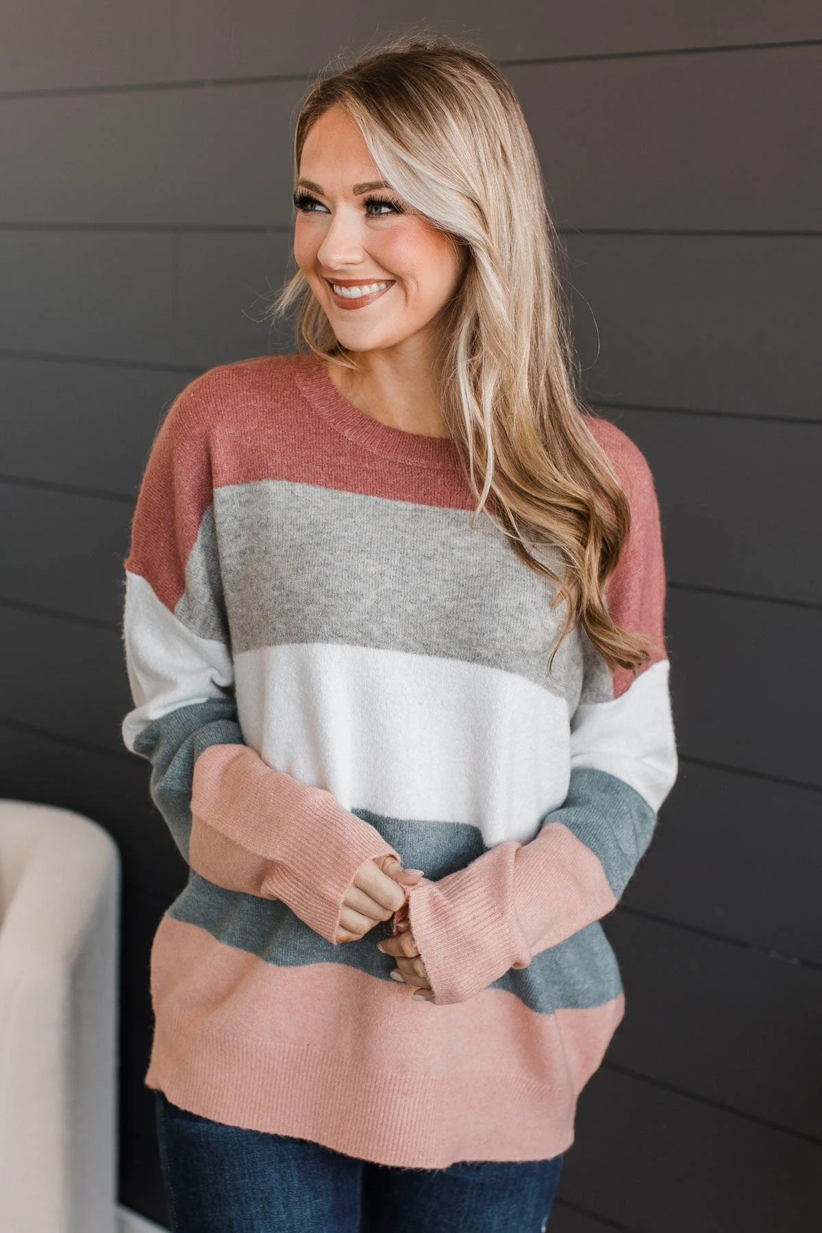 Color My World Knit Sweater- Grey & Mauve - Image 4