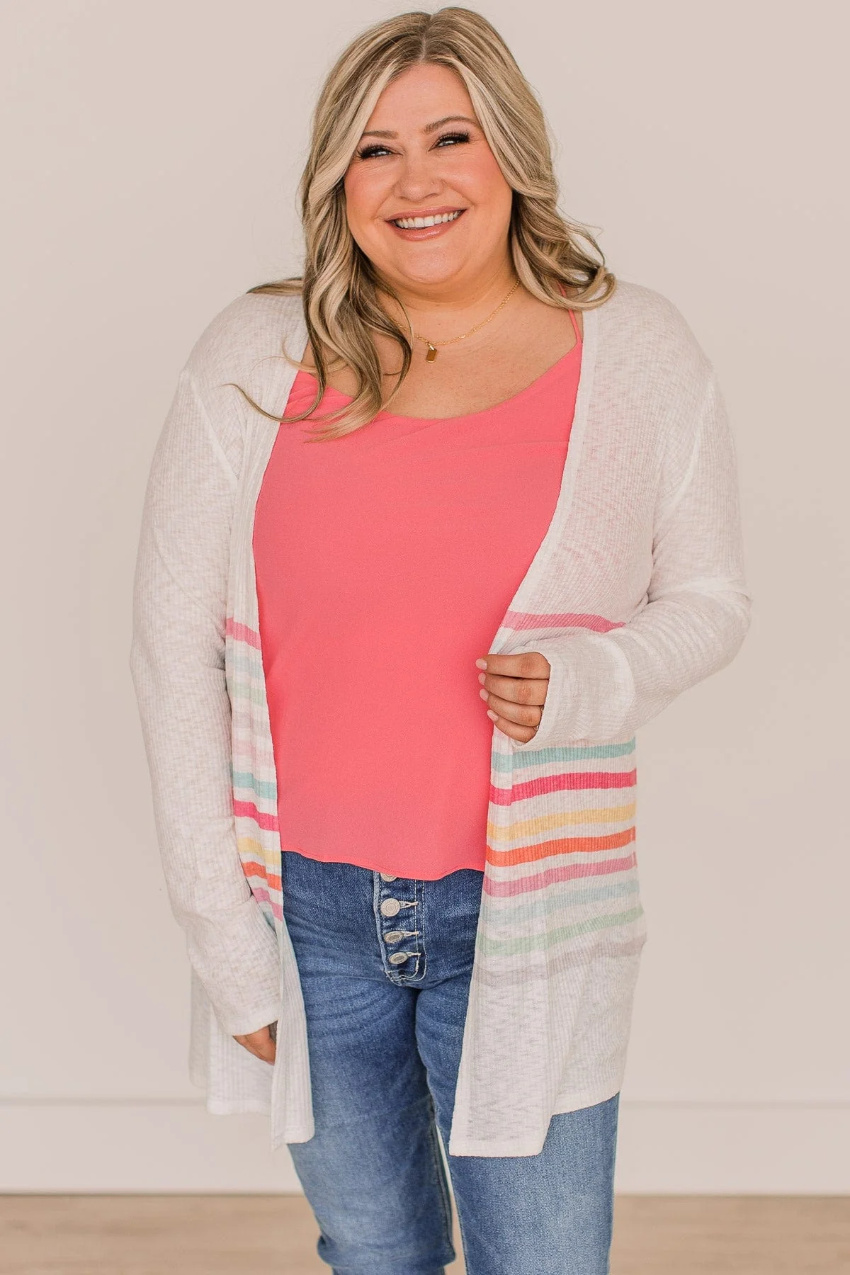 Colorful Moments Striped Knit Cardigan- Ivory - Image 2