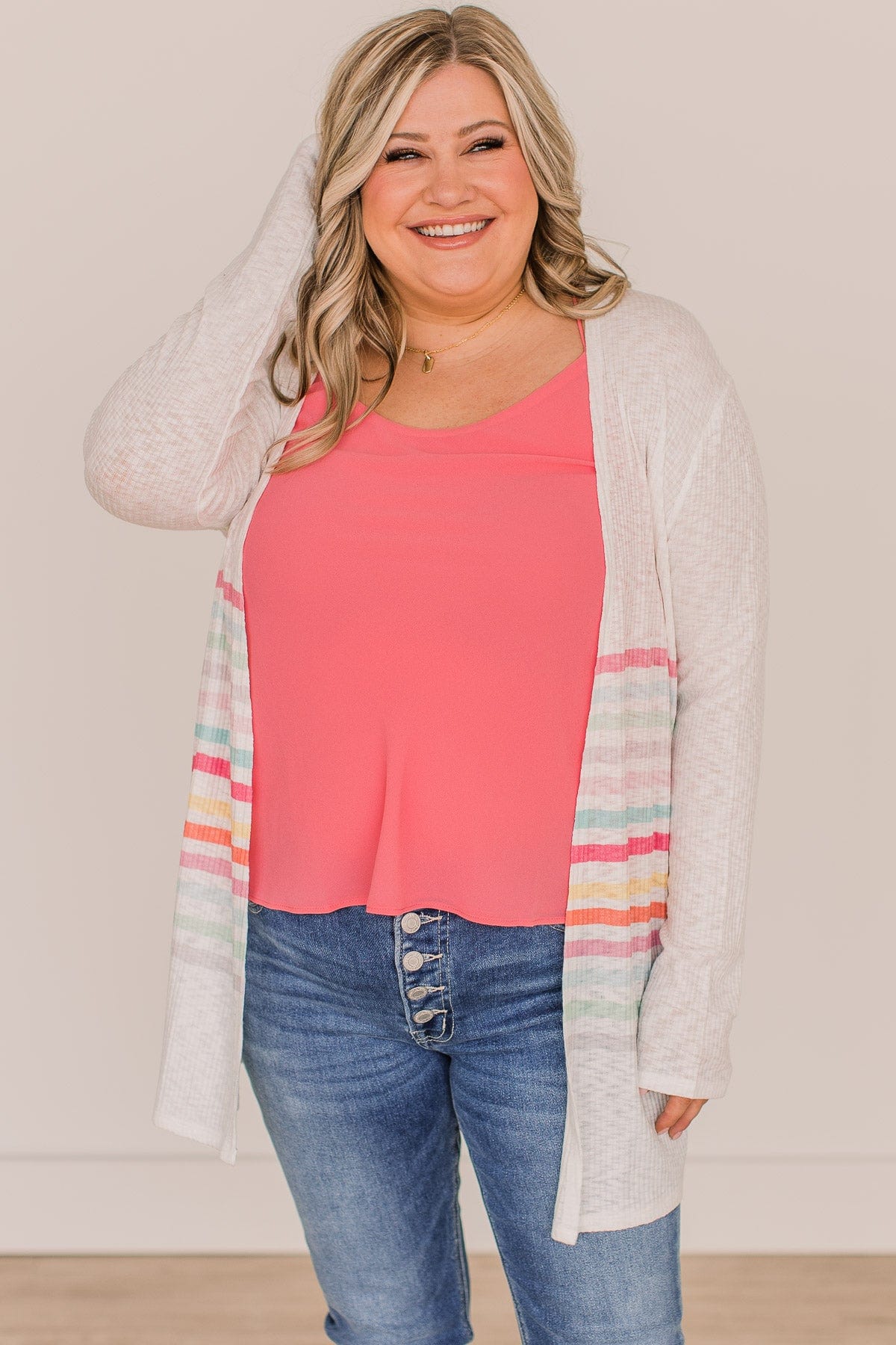 Colorful Moments Striped Knit Cardigan- Ivory - Image 4