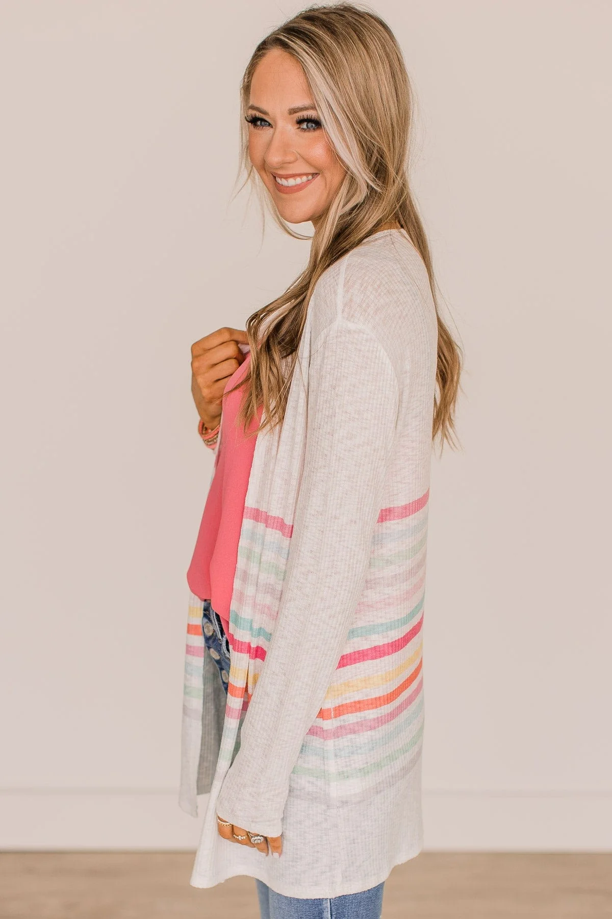 Colorful Moments Striped Knit Cardigan- Ivory - Image 5