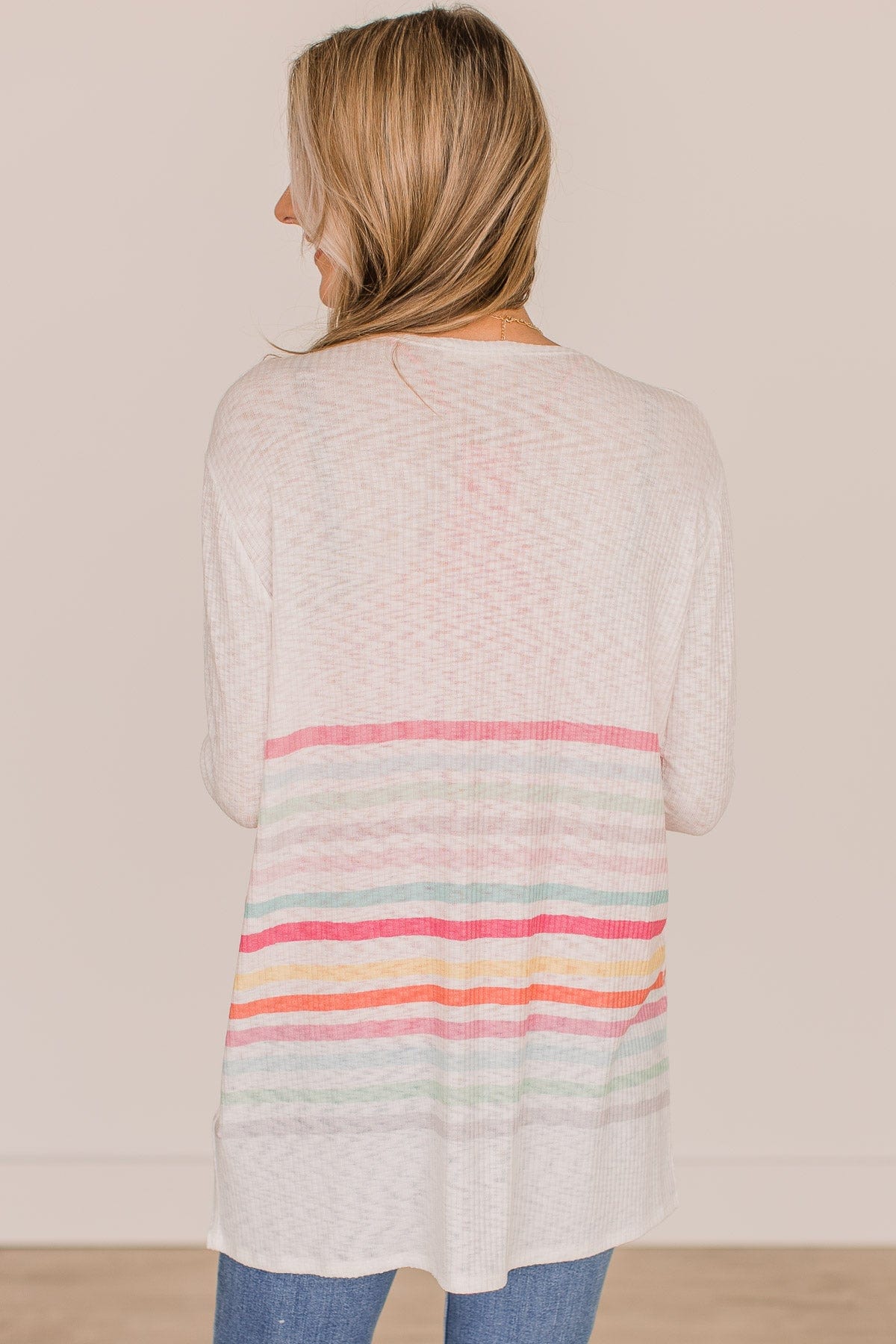 Colorful Moments Striped Knit Cardigan- Ivory - Image 7