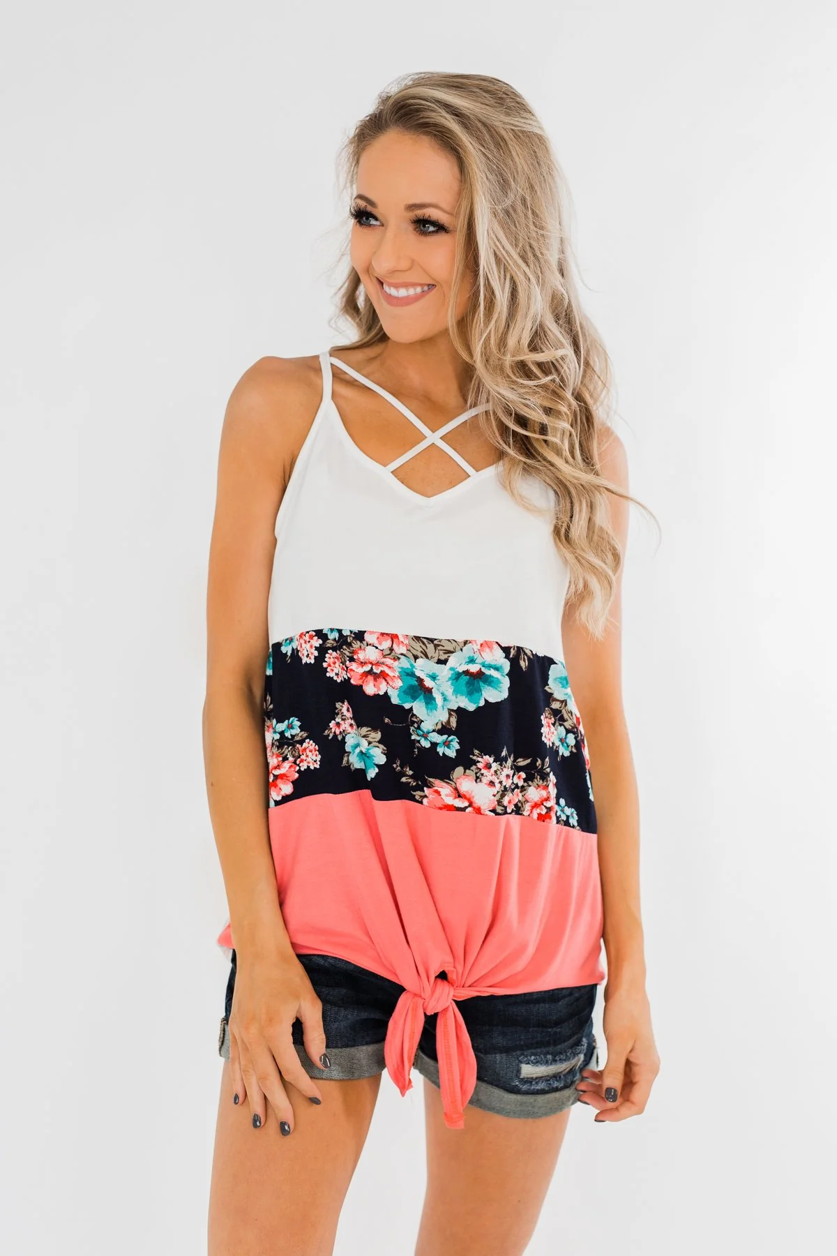 Come My Way Floral Color Block Tank Top- Pink - Image 6