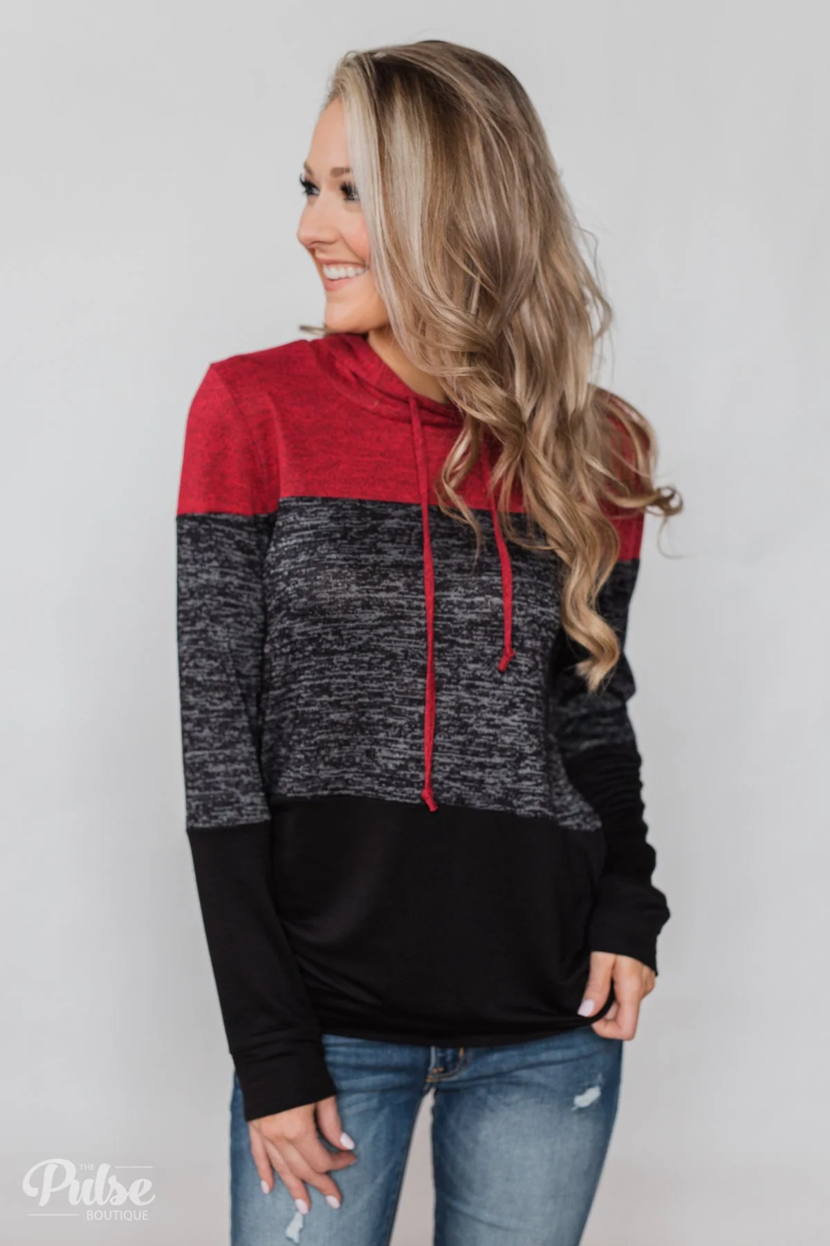 Come Together Color Block Hoodie - Red & Black - Image 13