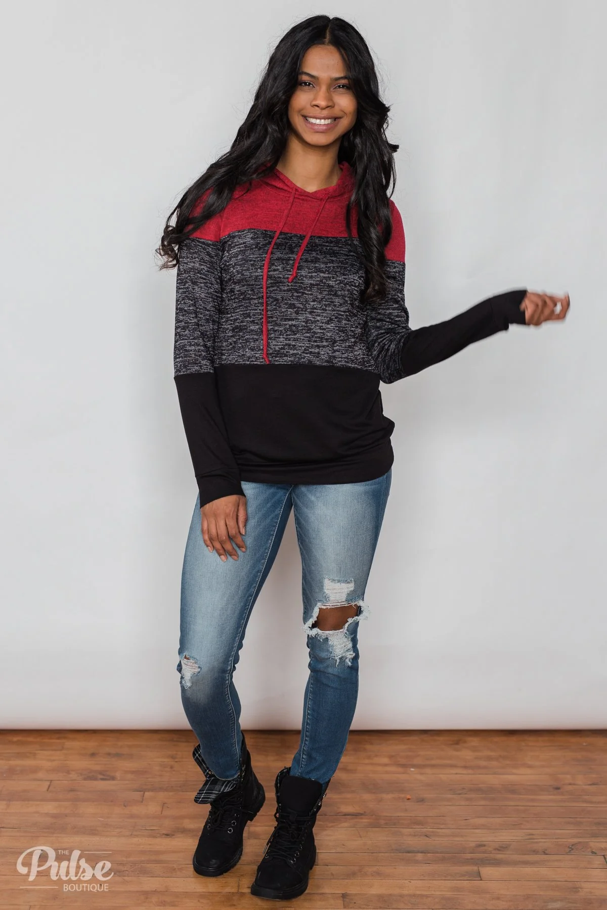 Come Together Color Block Hoodie - Red & Black - Image 4