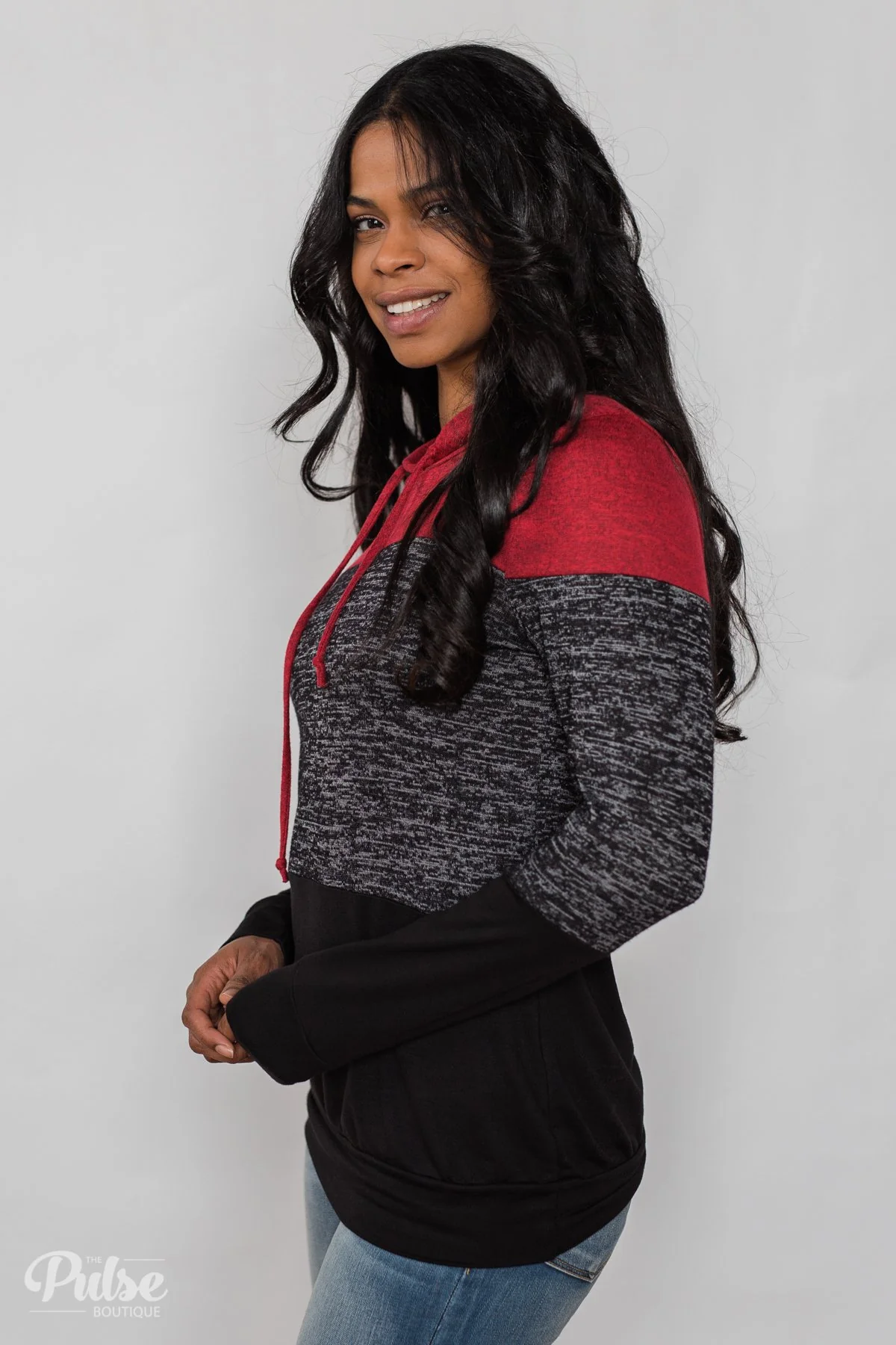 Come Together Color Block Hoodie - Red & Black - Image 7
