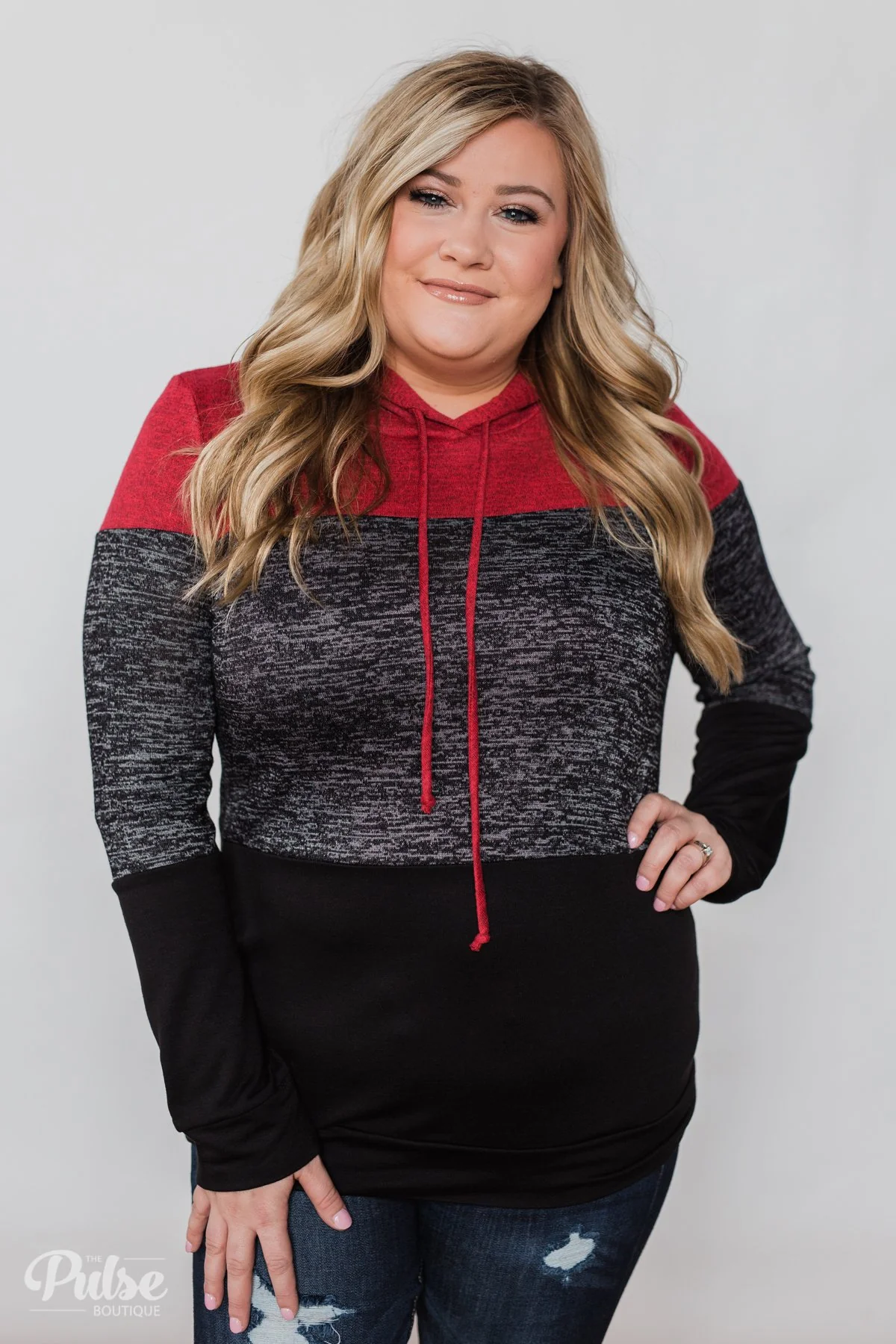 Come Together Color Block Hoodie - Red & Black - Image 9