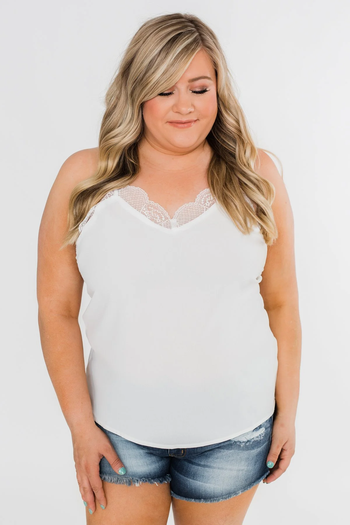 Comes Naturally Lace Racerback Cami- White - Image 9