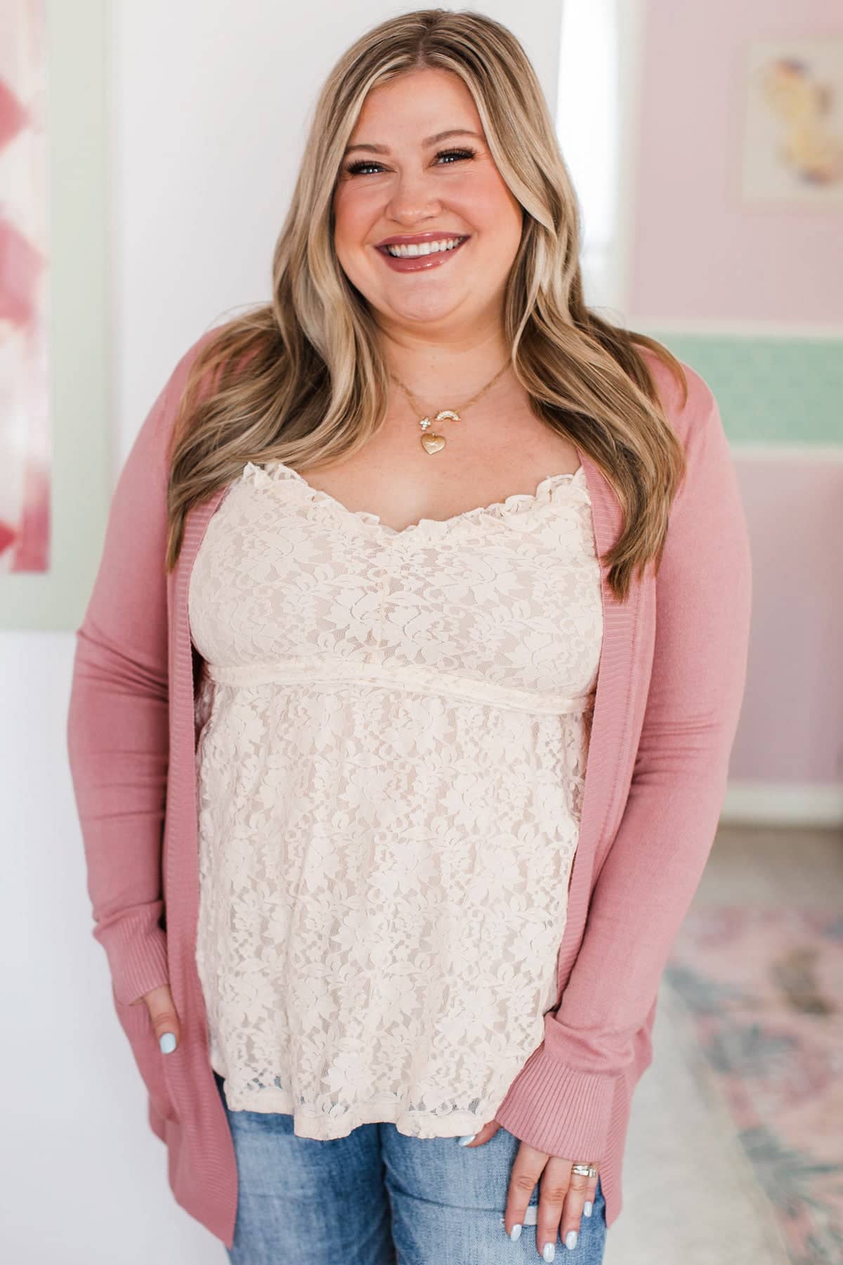 Comfortable With Myself Knit Cardigan- Blush - Image 2