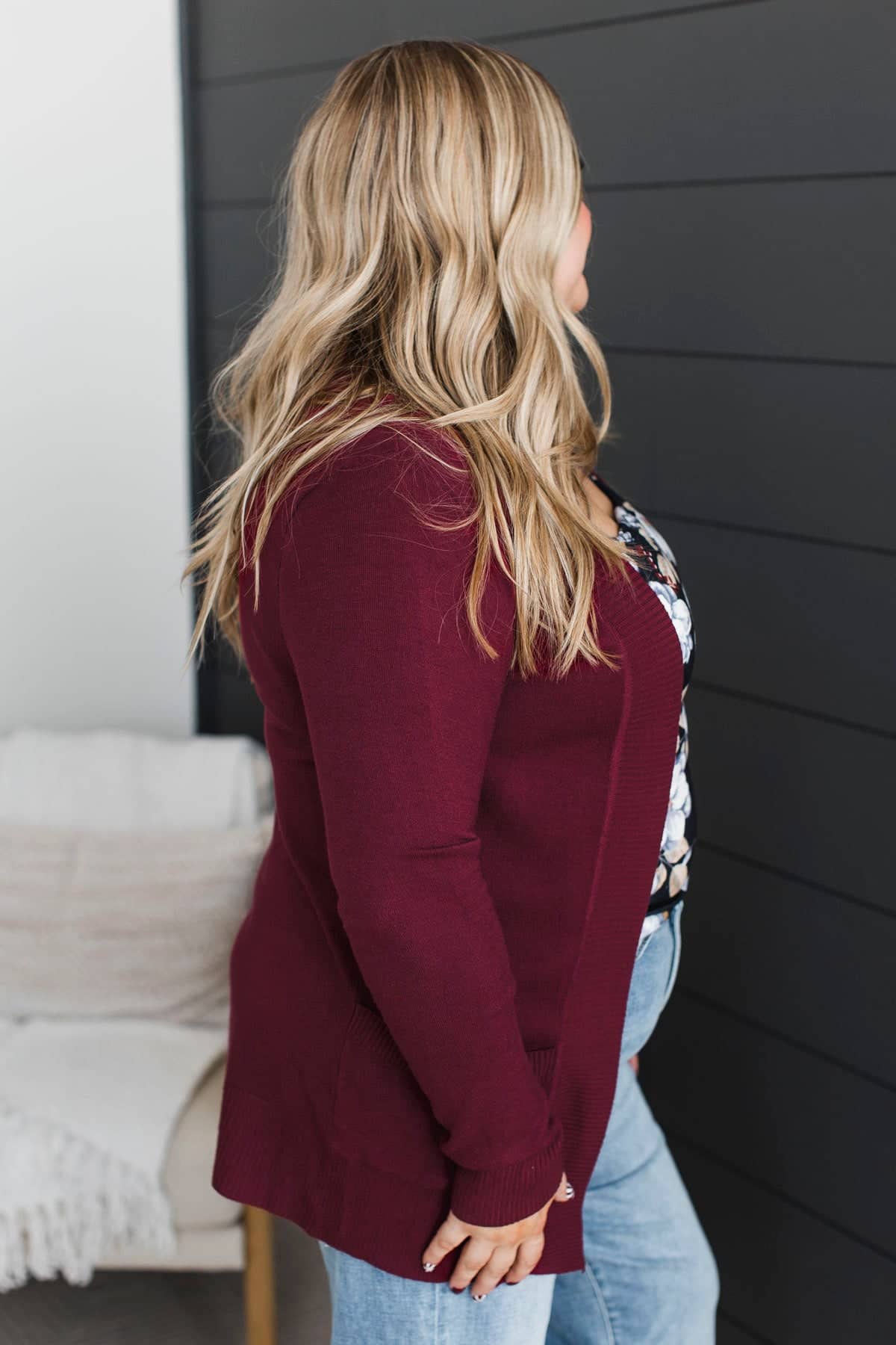 Comfortable With Myself Knit Cardigan- Burgundy - Image 4