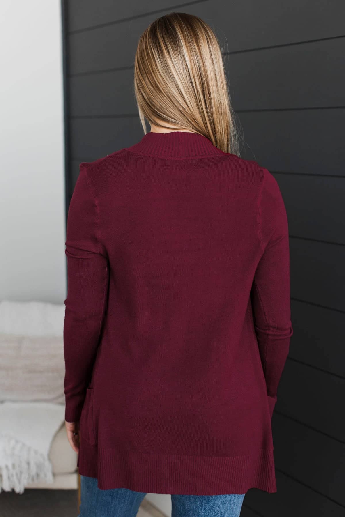 Comfortable With Myself Knit Cardigan- Burgundy - Image 5