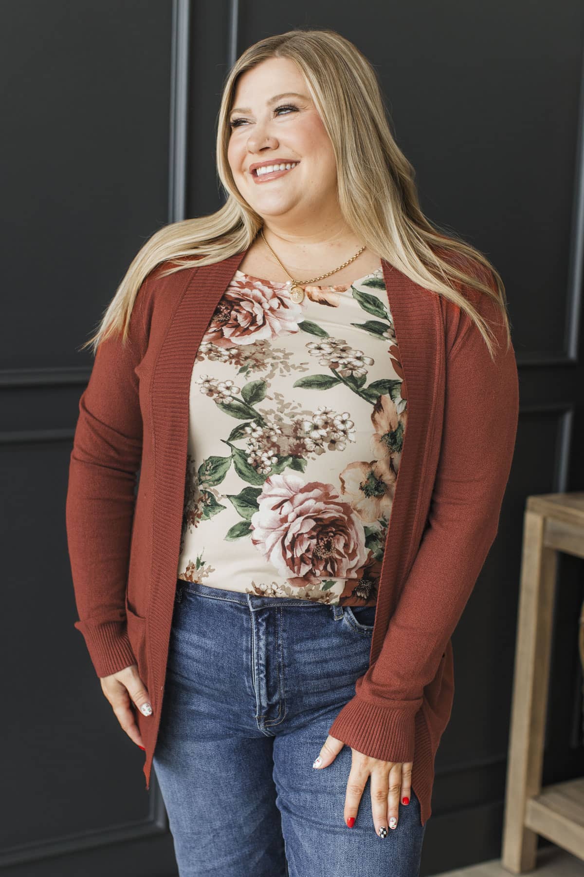 Comfortable With Myself Knit Cardigan- Burnt Sienna - Image 3