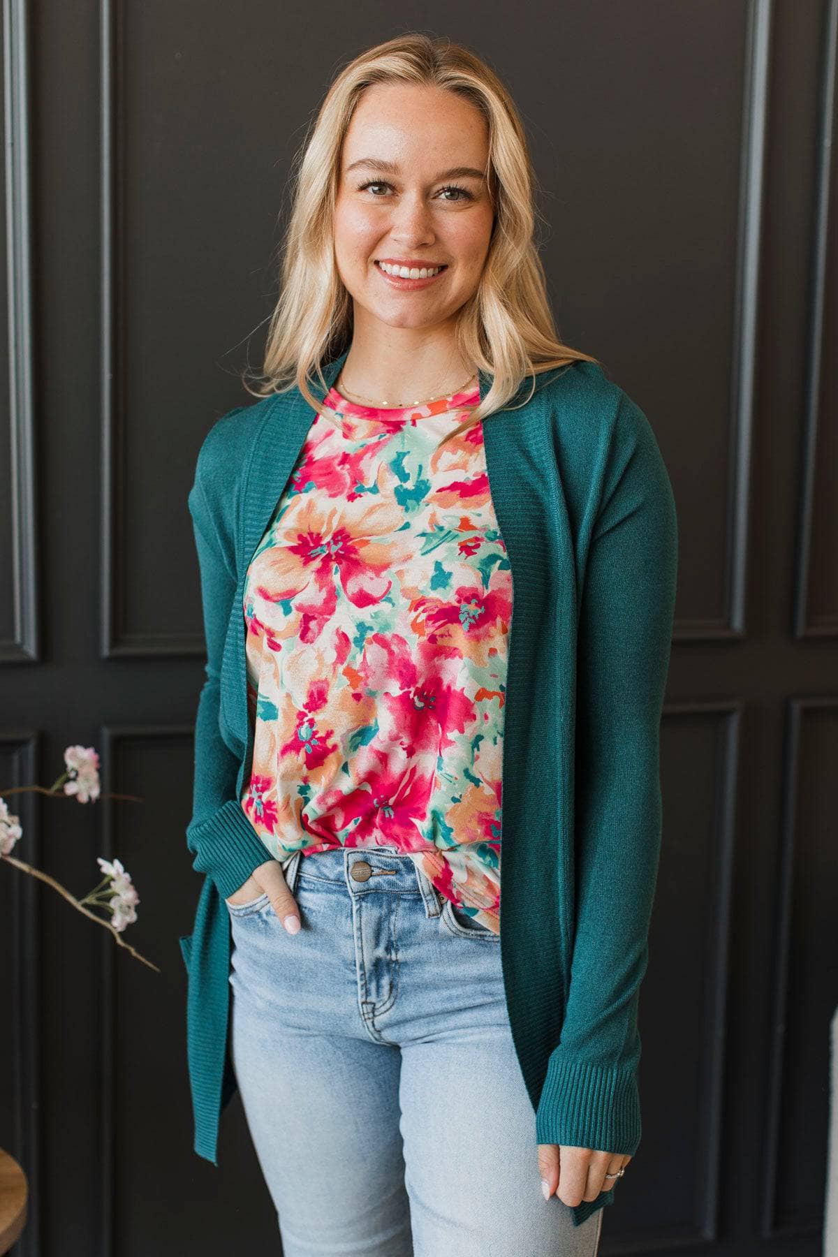 Comfortable With Myself Knit Cardigan- Dark Jade - Image 3
