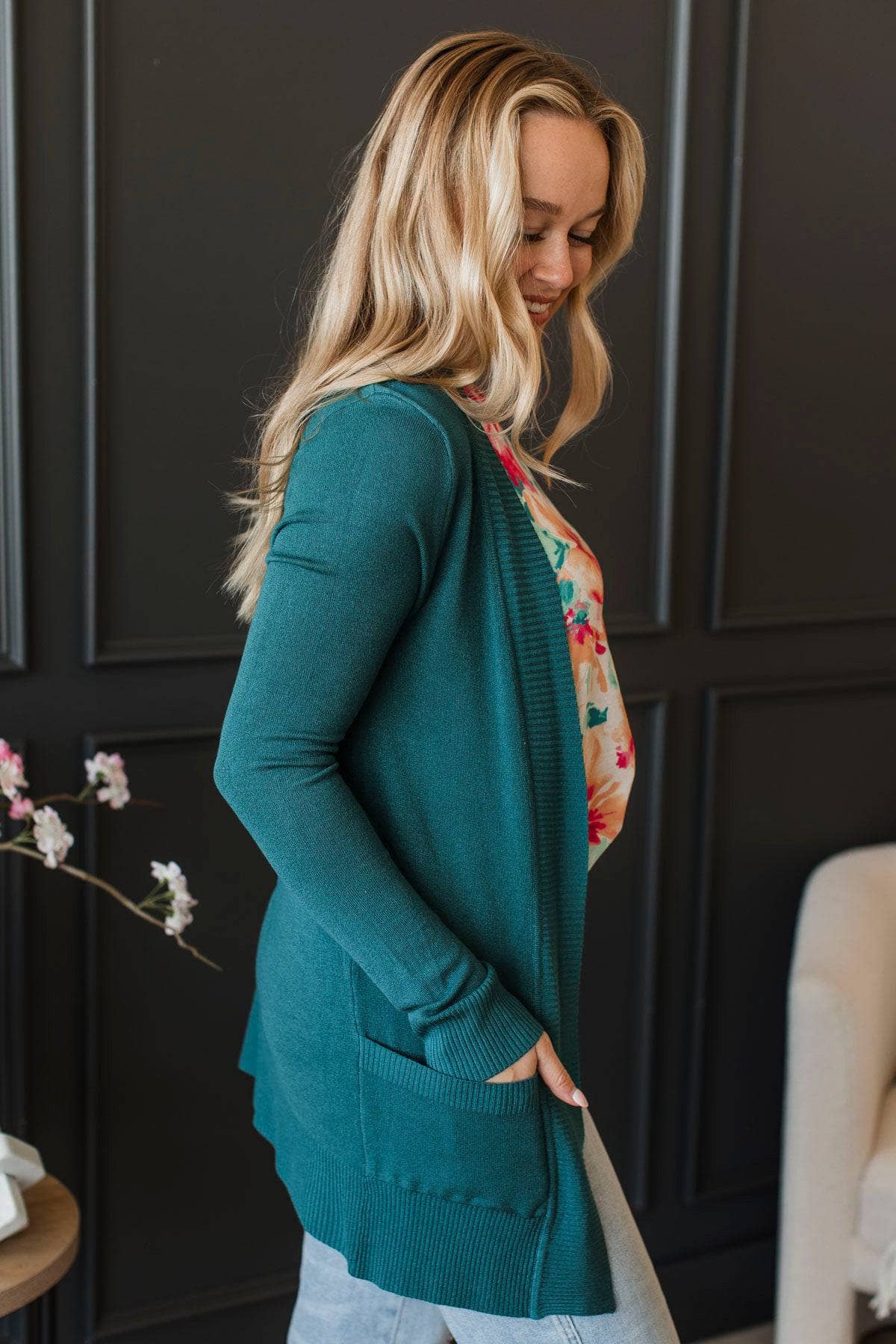 Comfortable With Myself Knit Cardigan- Dark Jade - Image 5