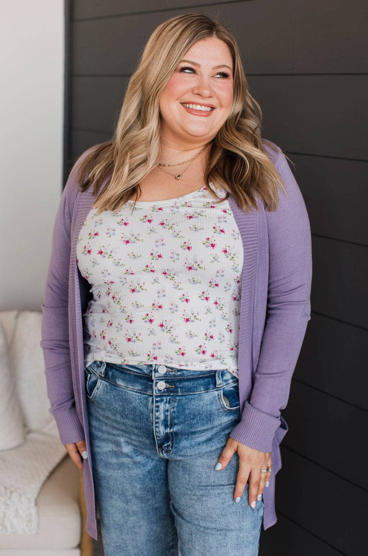 Comfortable With Myself Knit Cardigan- Dark Lavender - Image 2
