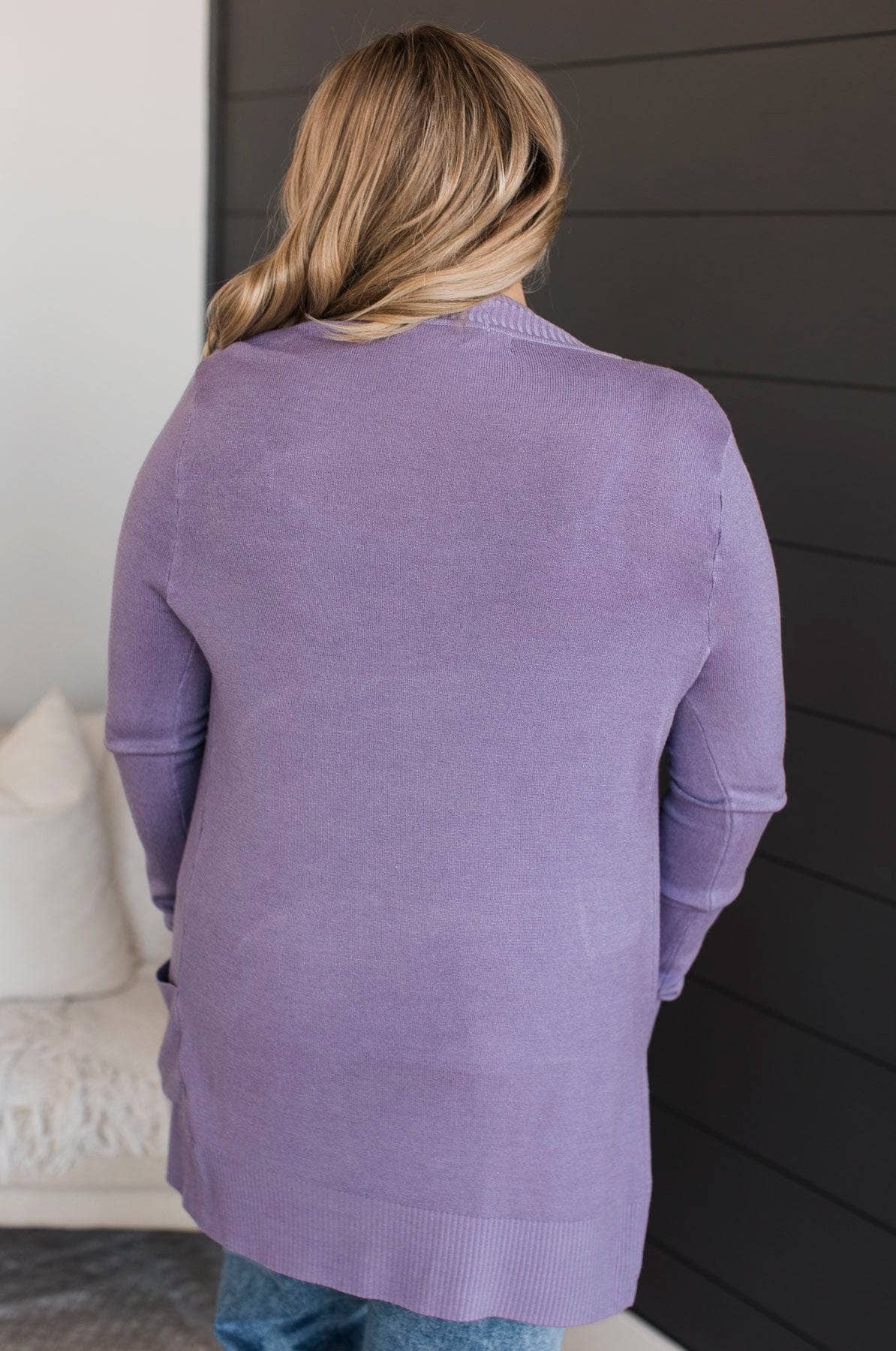 Comfortable With Myself Knit Cardigan- Dark Lavender - Image 8