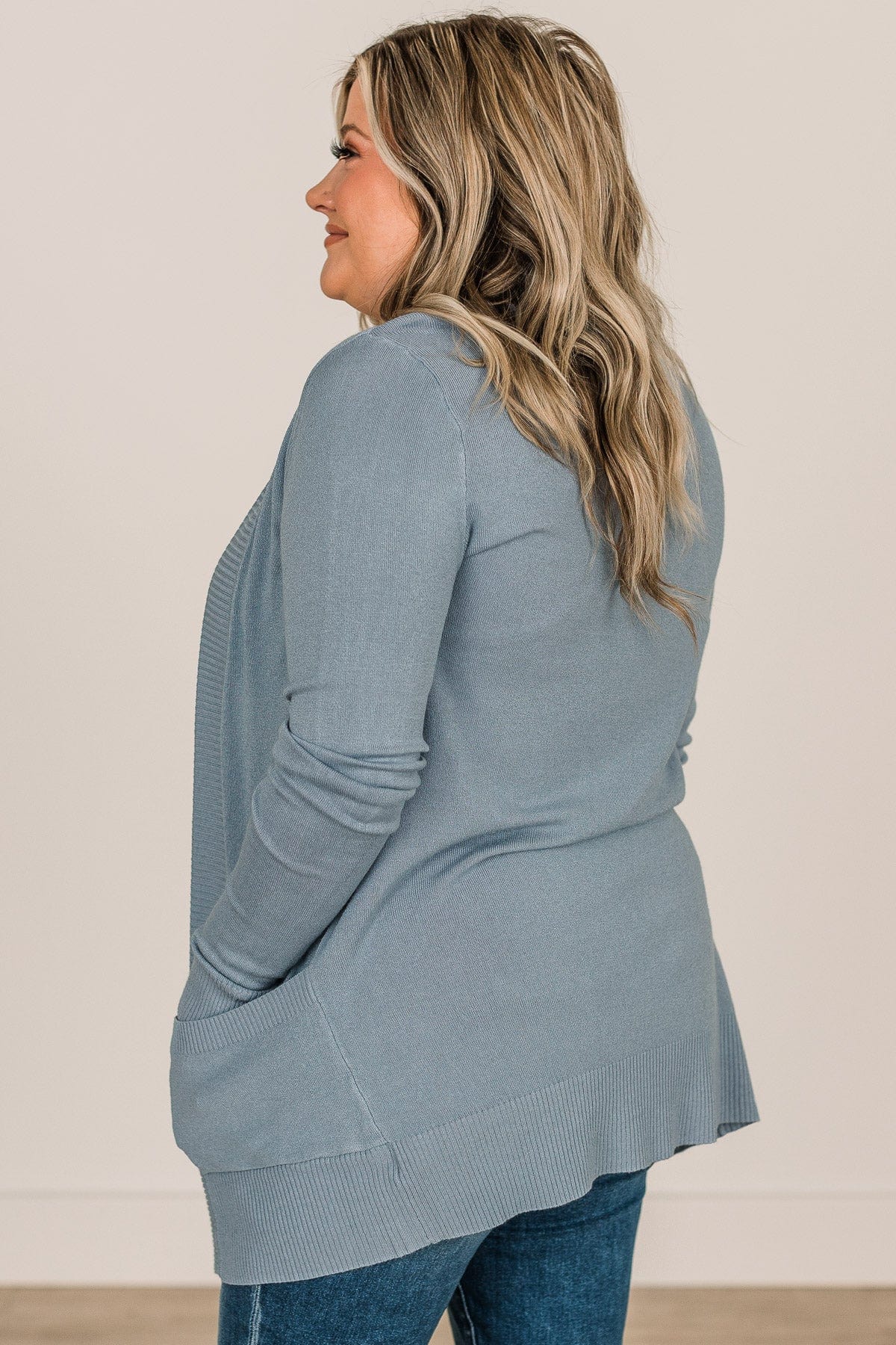 Comfortable With Myself Knit Cardigan- Denim Blue - Image 6