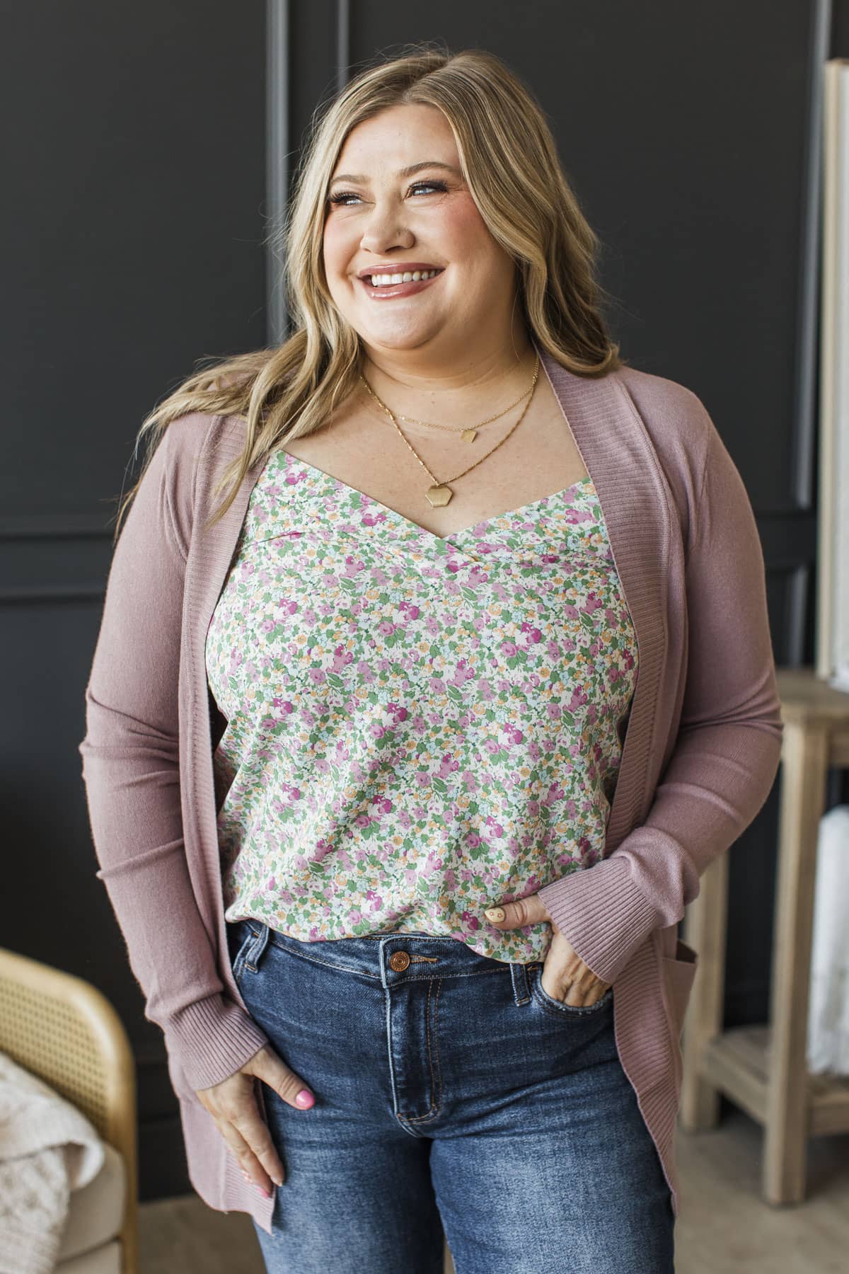 Comfortable With Myself Knit Cardigan- Dusty Lilac - Image 2