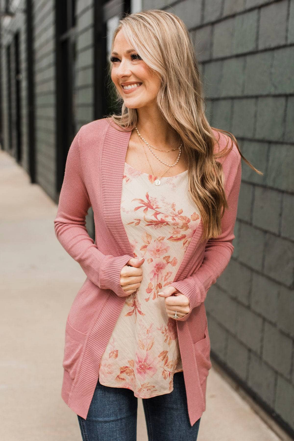 Comfortable With Myself Knit Cardigan- Dusty Pink - Image 3