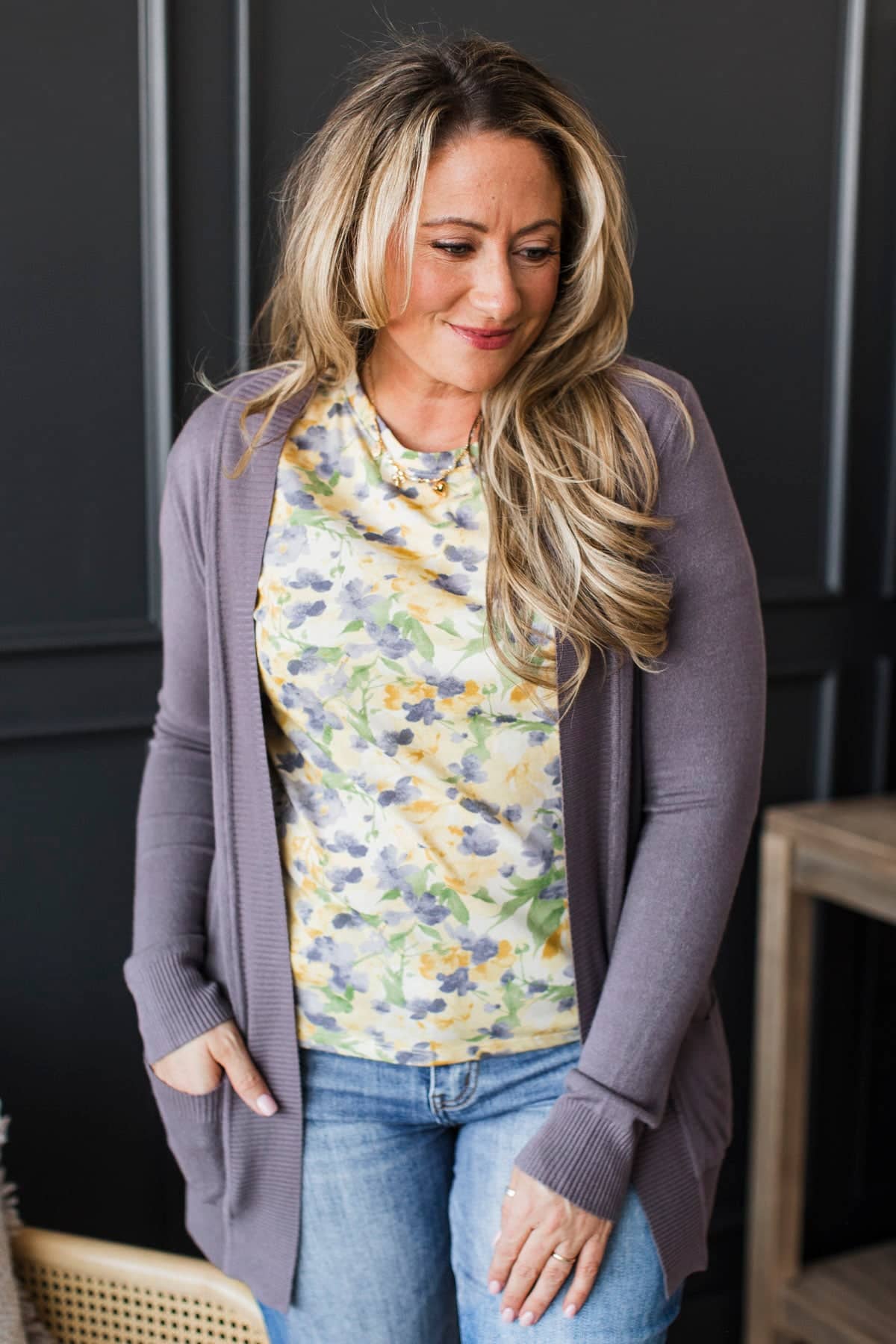 Comfortable With Myself Knit Cardigan- Dusty Plum - Image 7