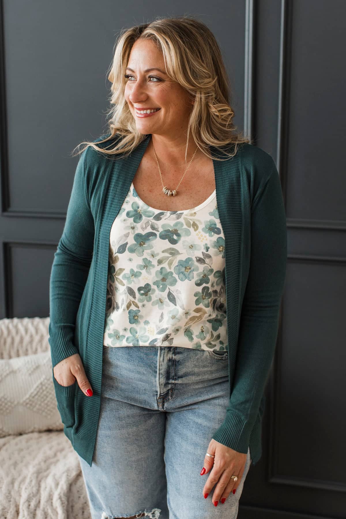 Comfortable With Myself Knit Cardigan- Emerald Green - Image 4