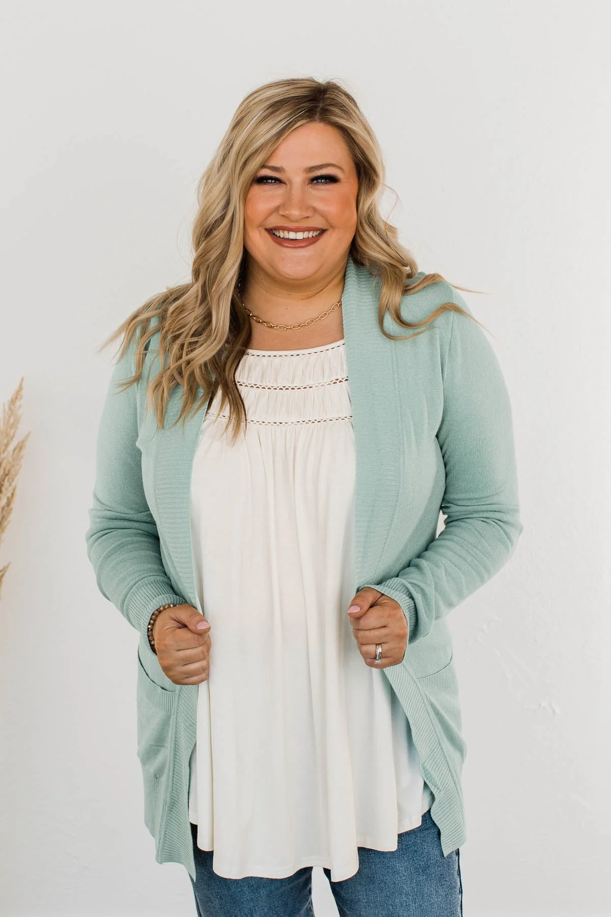 Comfortable With Myself Knit Cardigan- Mint - Image 4