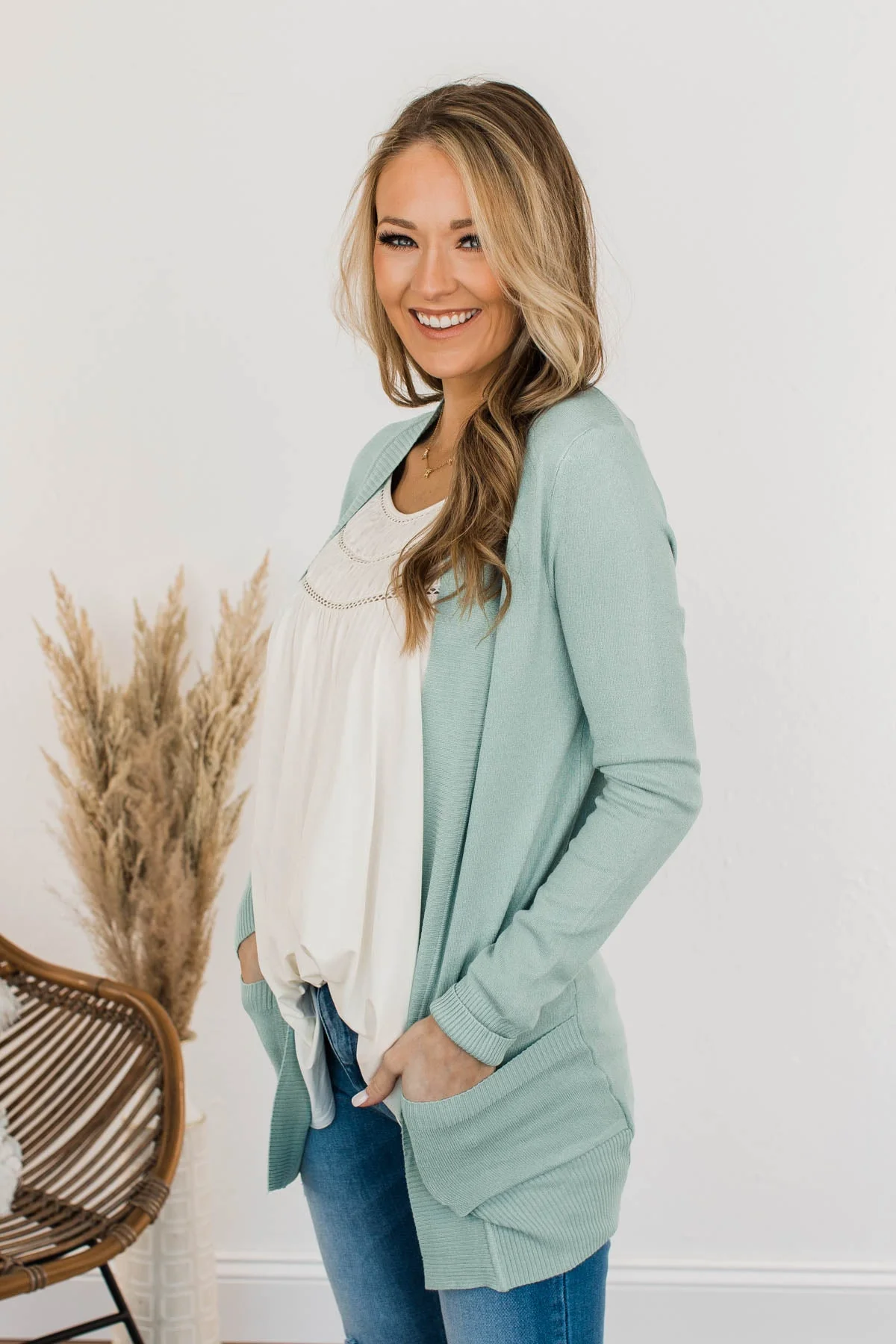 Comfortable With Myself Knit Cardigan- Mint - Image 7