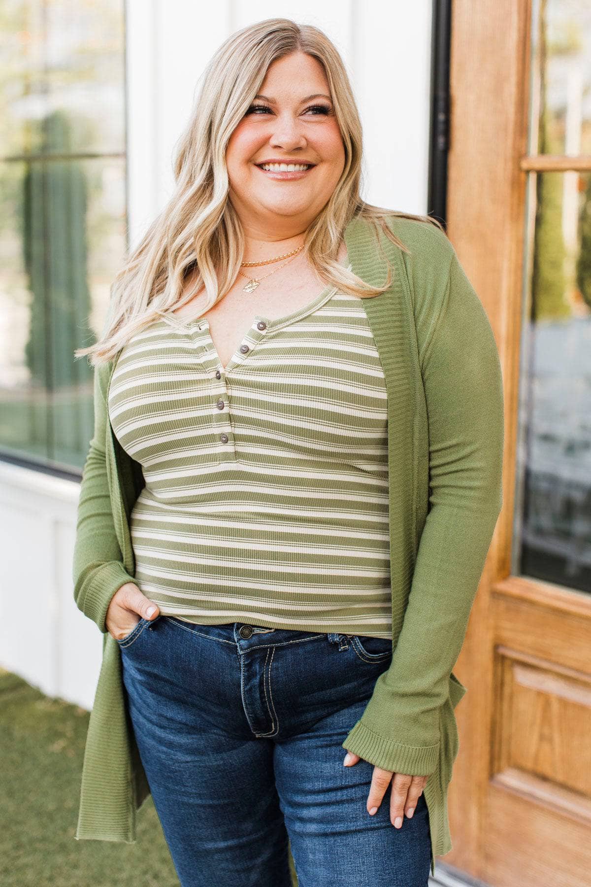Comfortable With Myself Knit Cardigan- Moss Green