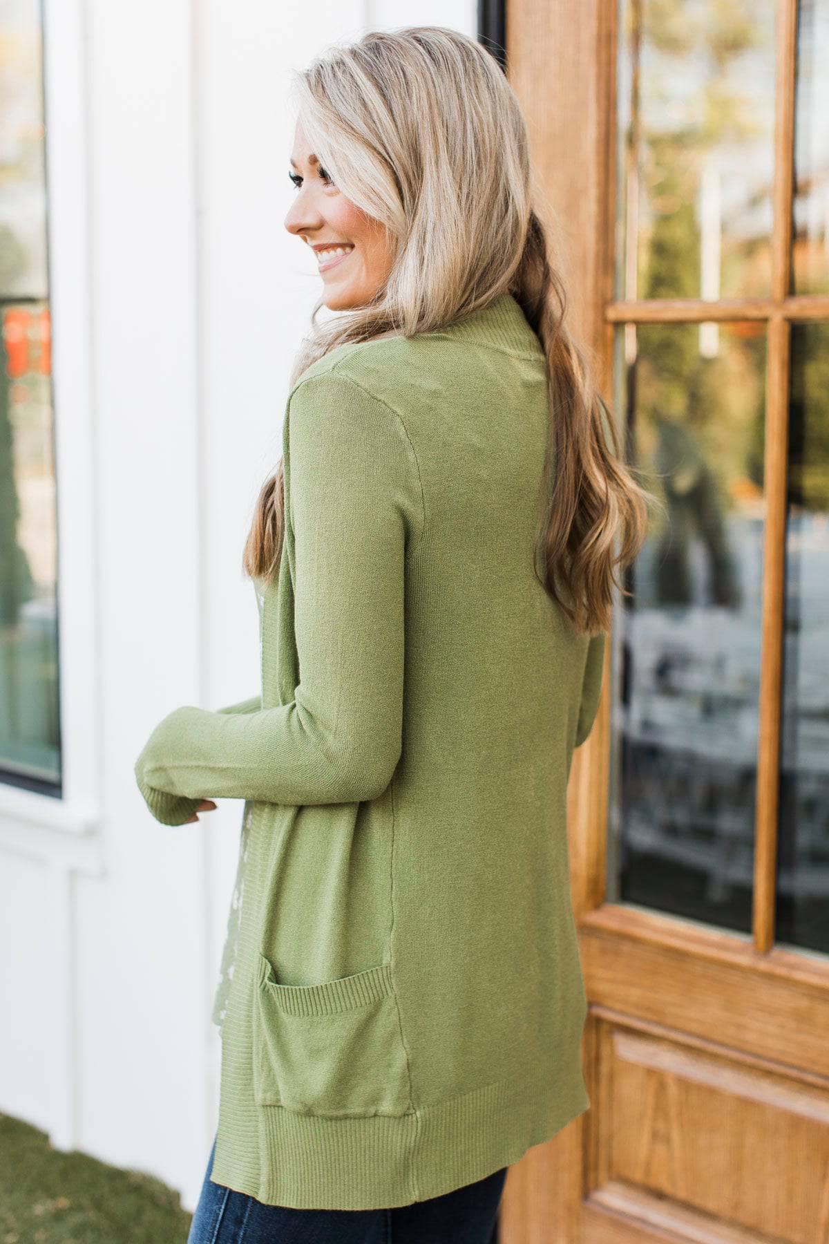 Comfortable With Myself Knit Cardigan- Moss Green - Image 7