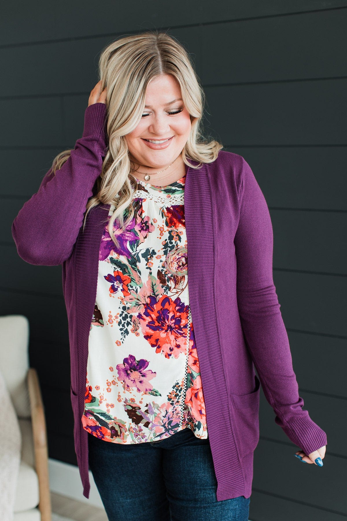 Comfortable With Myself Knit Cardigan- Plum - Image 4