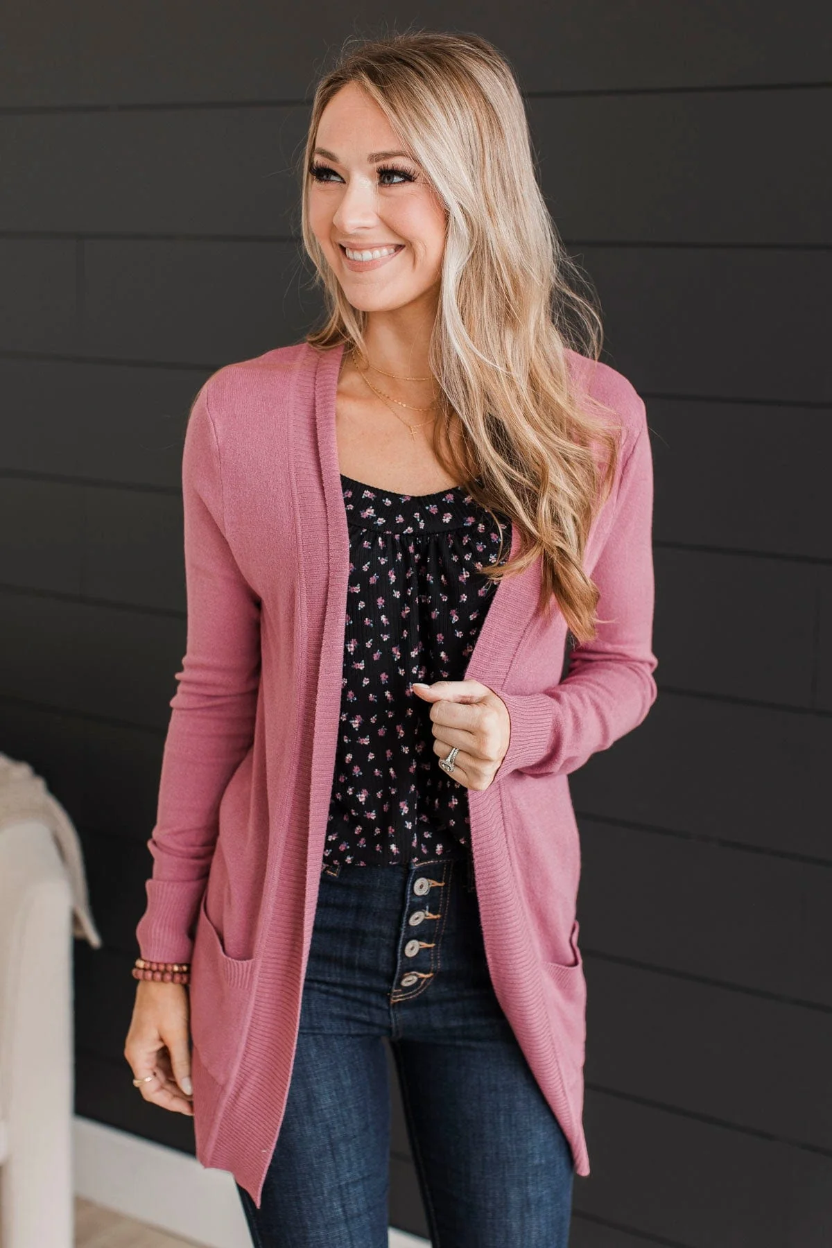 Comfortable With Myself Knit Cardigan- Rose Pink - Image 4