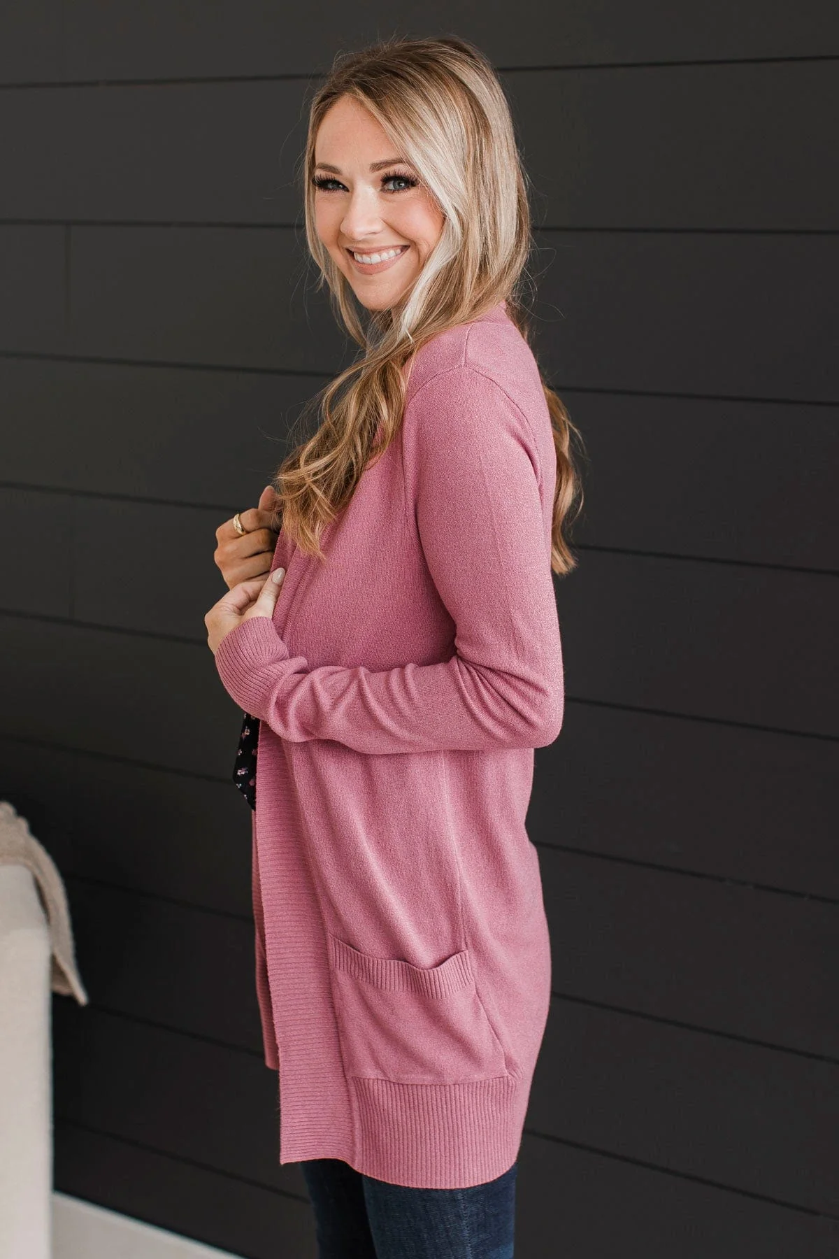 Comfortable With Myself Knit Cardigan- Rose Pink - Image 6