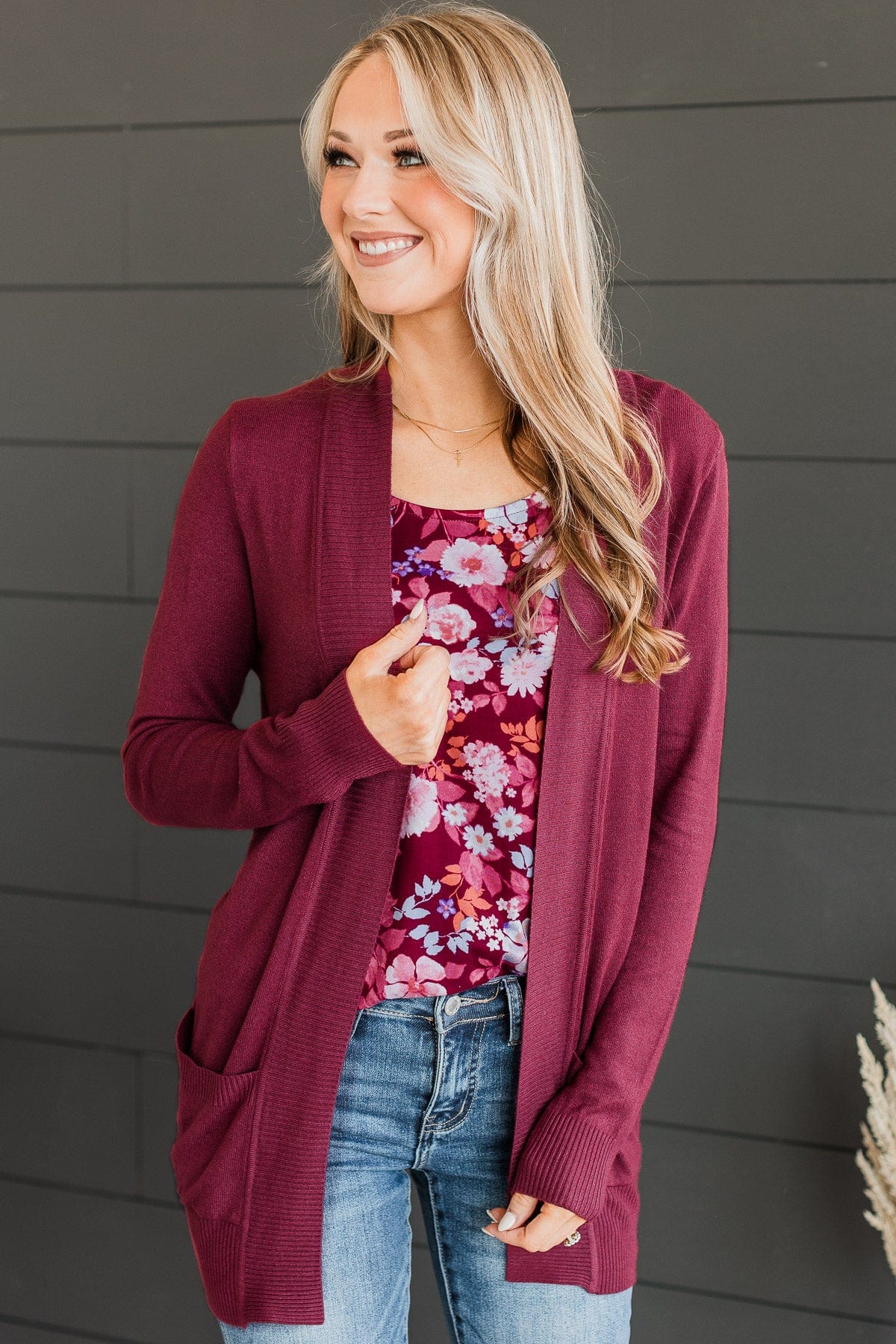 Comfortable With Myself Knit Cardigan- Sangria - Image 2