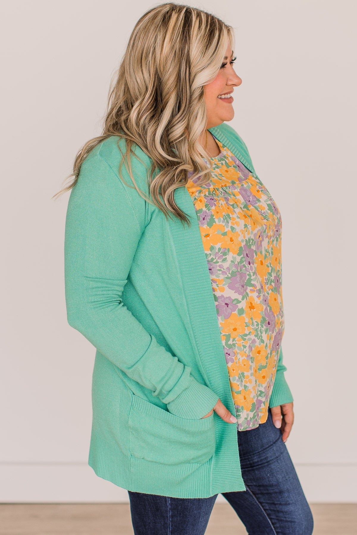 Comfortable With Myself Knit Cardigan- Seafoam Green - Image 6
